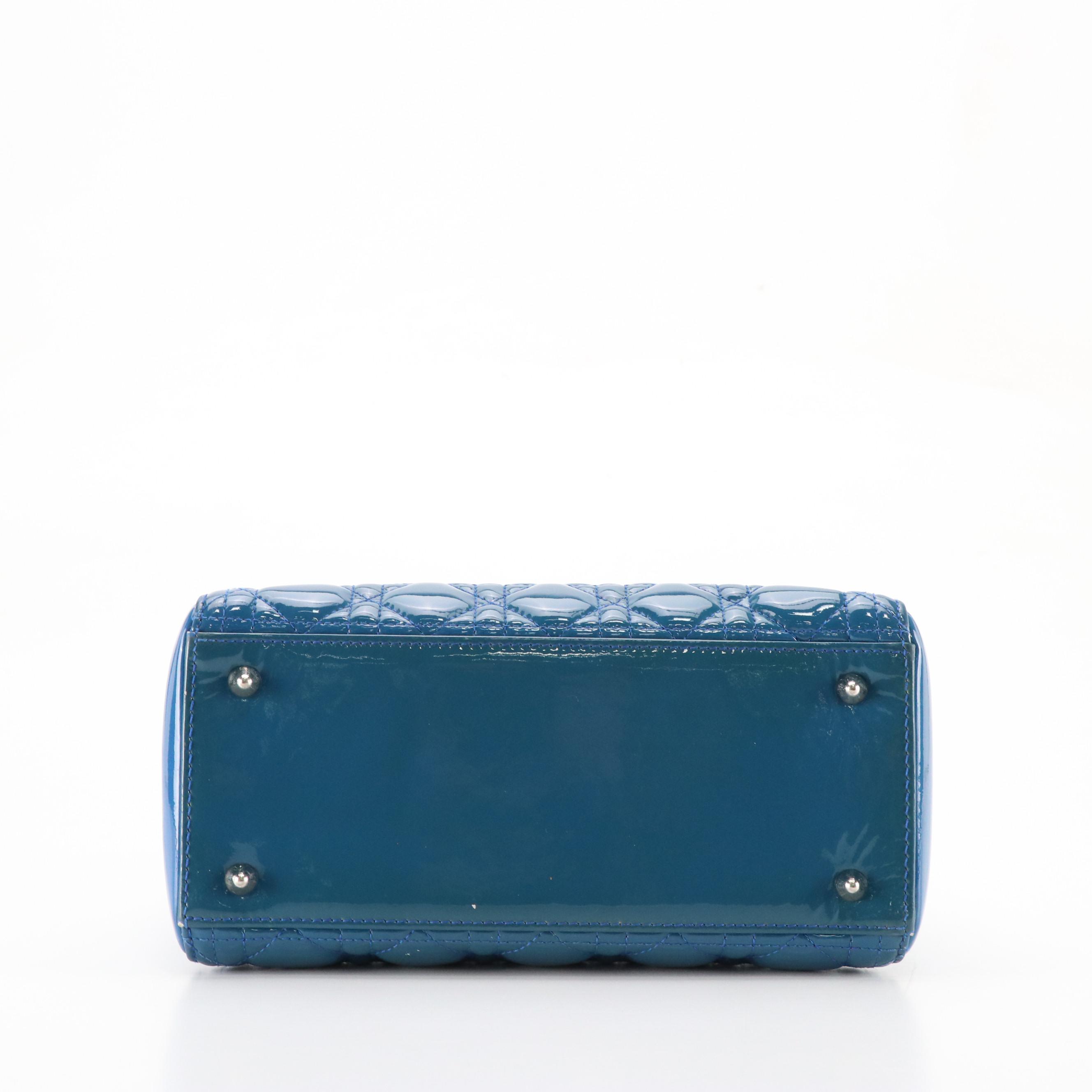 Christian Dior Blue Cannage Patent Leather Lady Dior Two-Way Bag