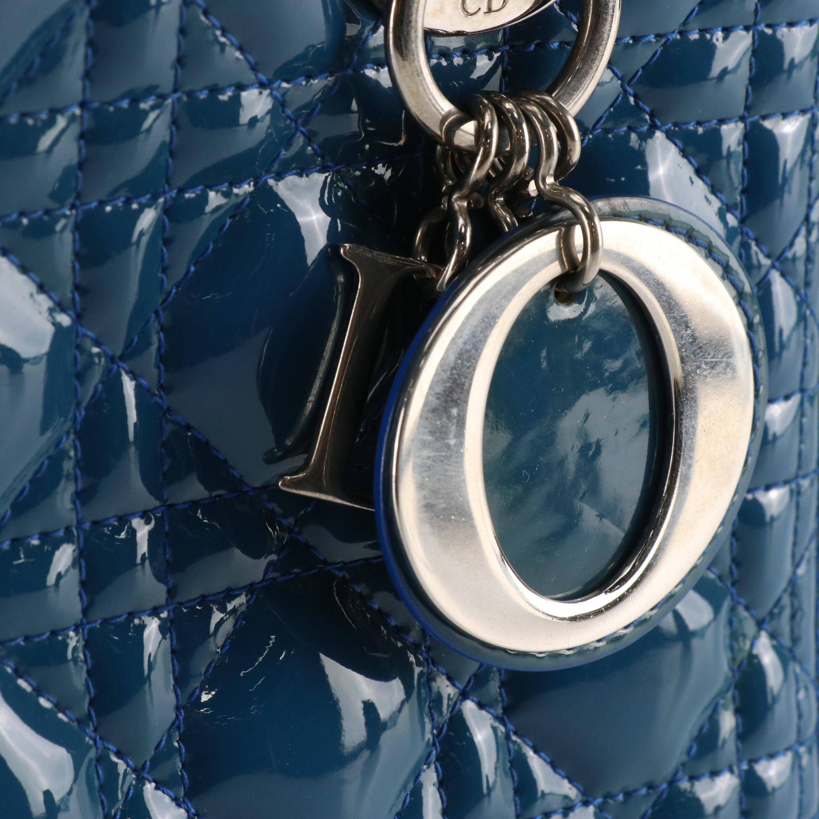 Christian Dior Blue Cannage Patent Leather Lady Dior Two-Way Bag