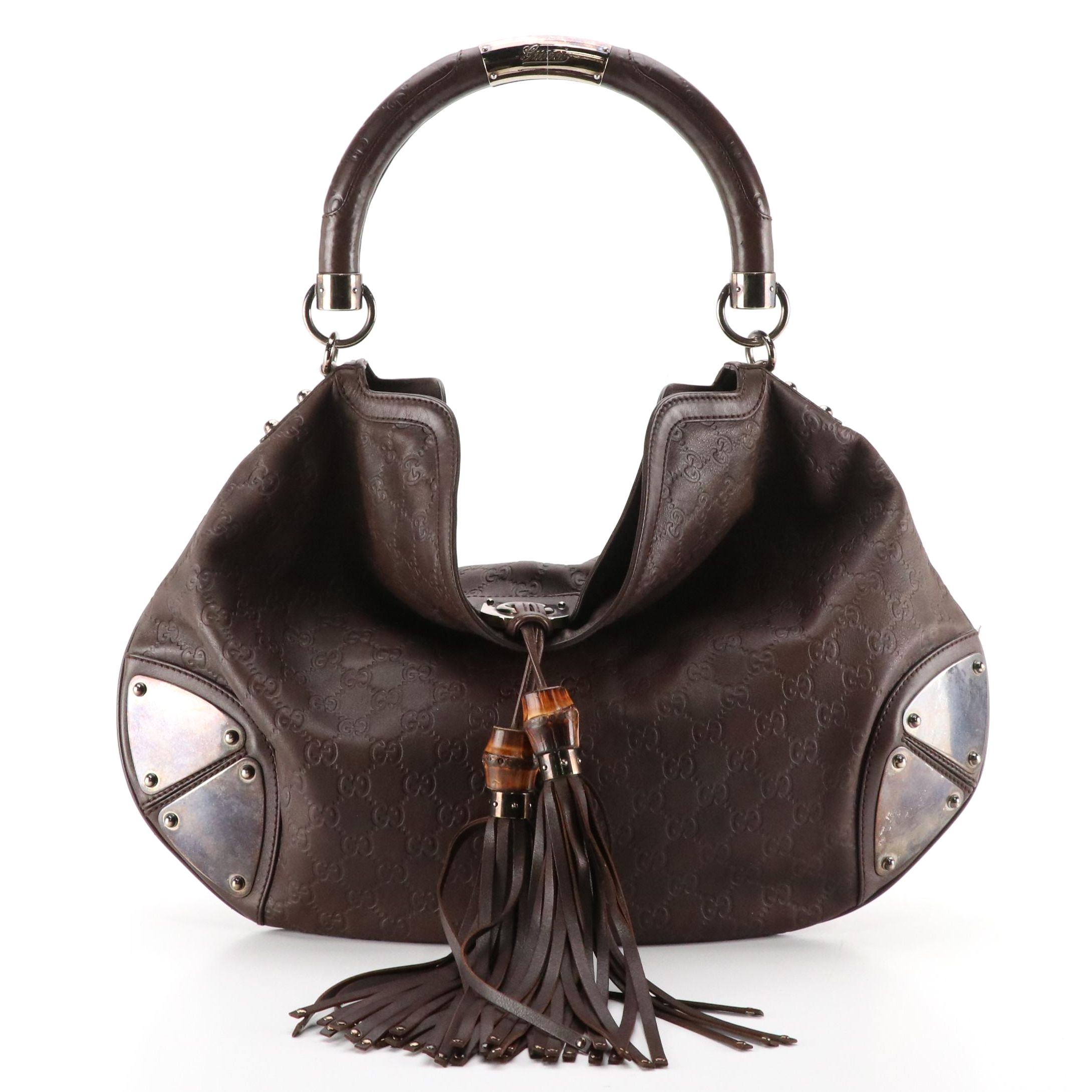 Gucci Babouska Indy Hobo Bag in Brown Guccissima Leather with Bamboo Tassels