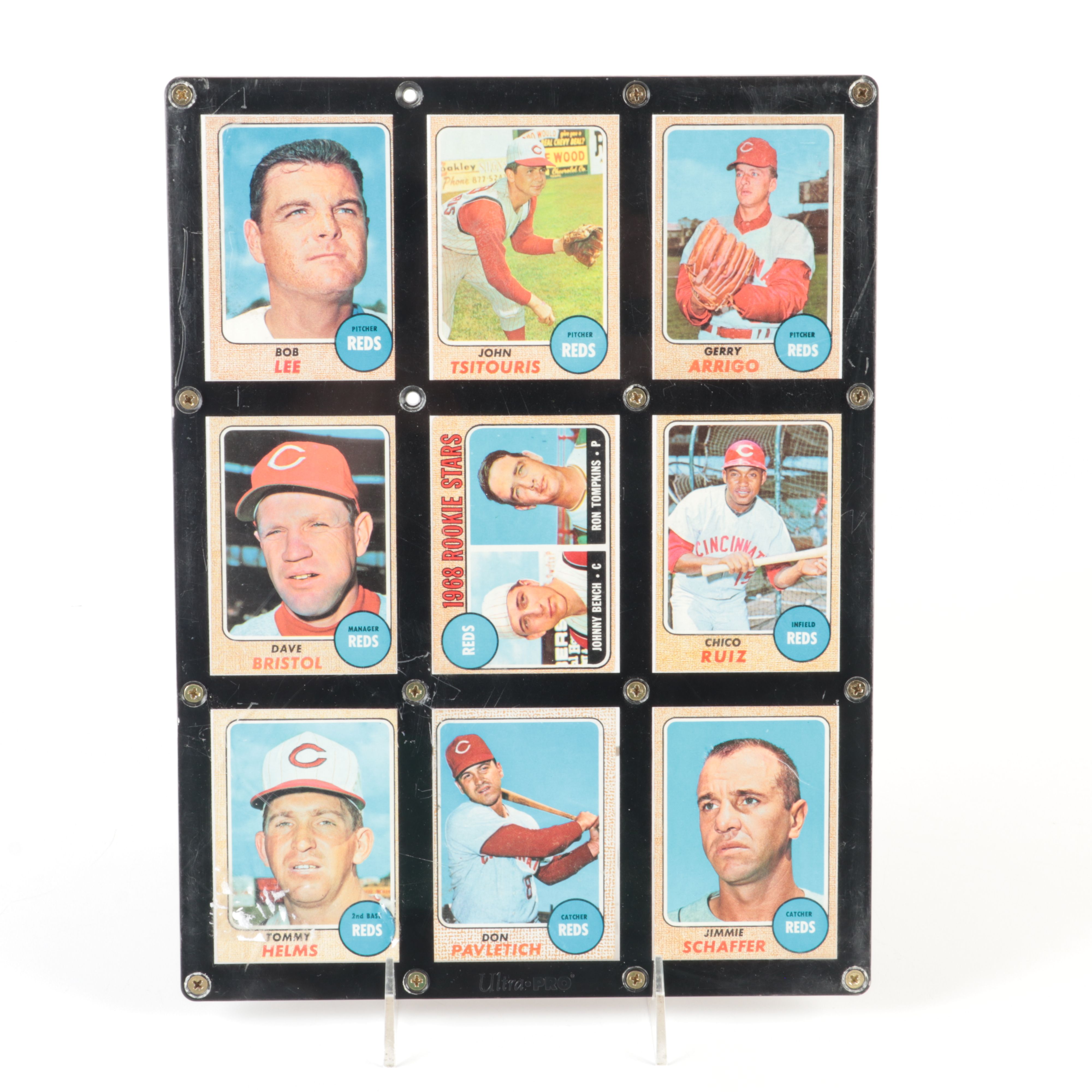 Nine 1968 Topps Cincinnati Reds Cards Including Johnny Bench Rookie Card