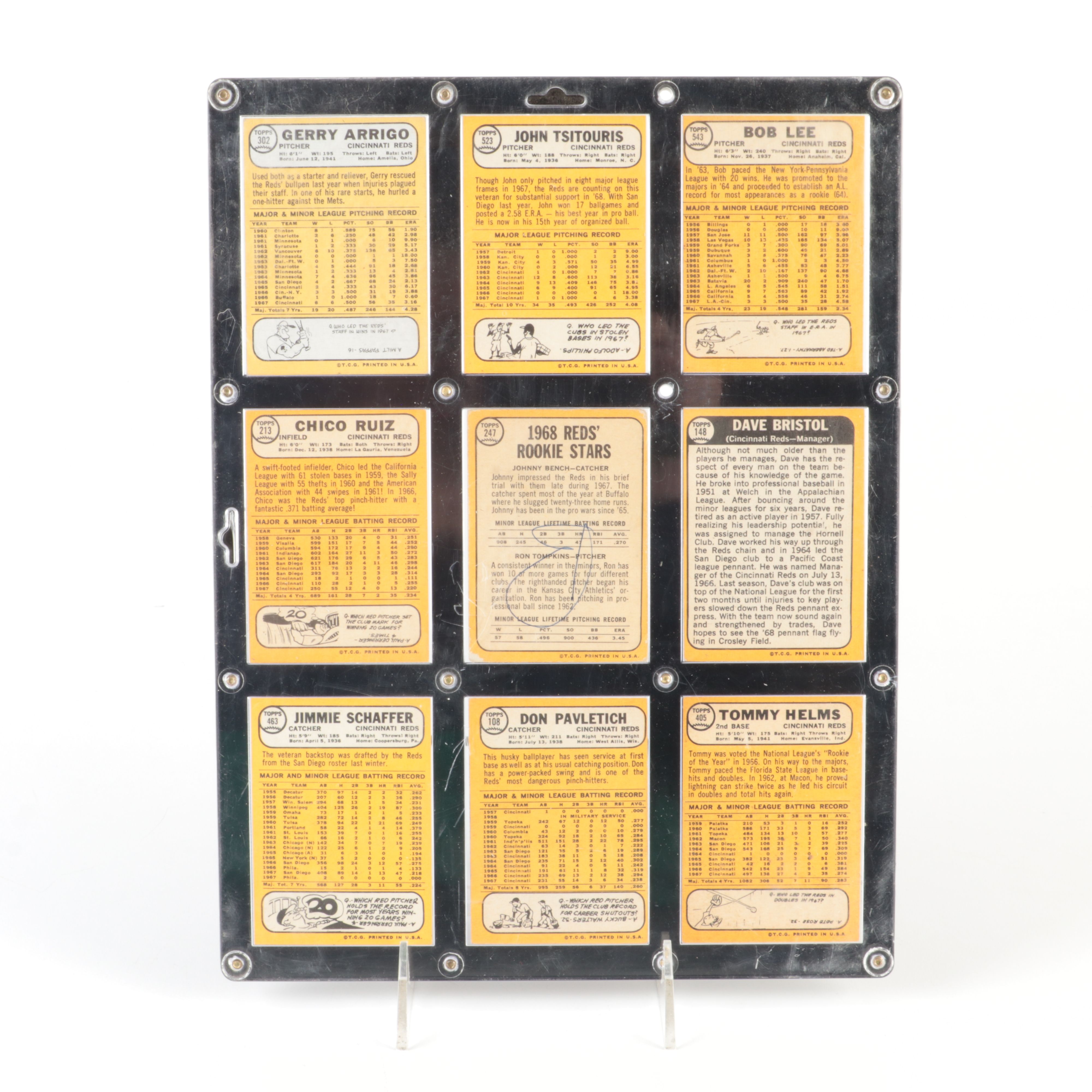 Nine 1968 Topps Cincinnati Reds Cards Including Johnny Bench Rookie Card