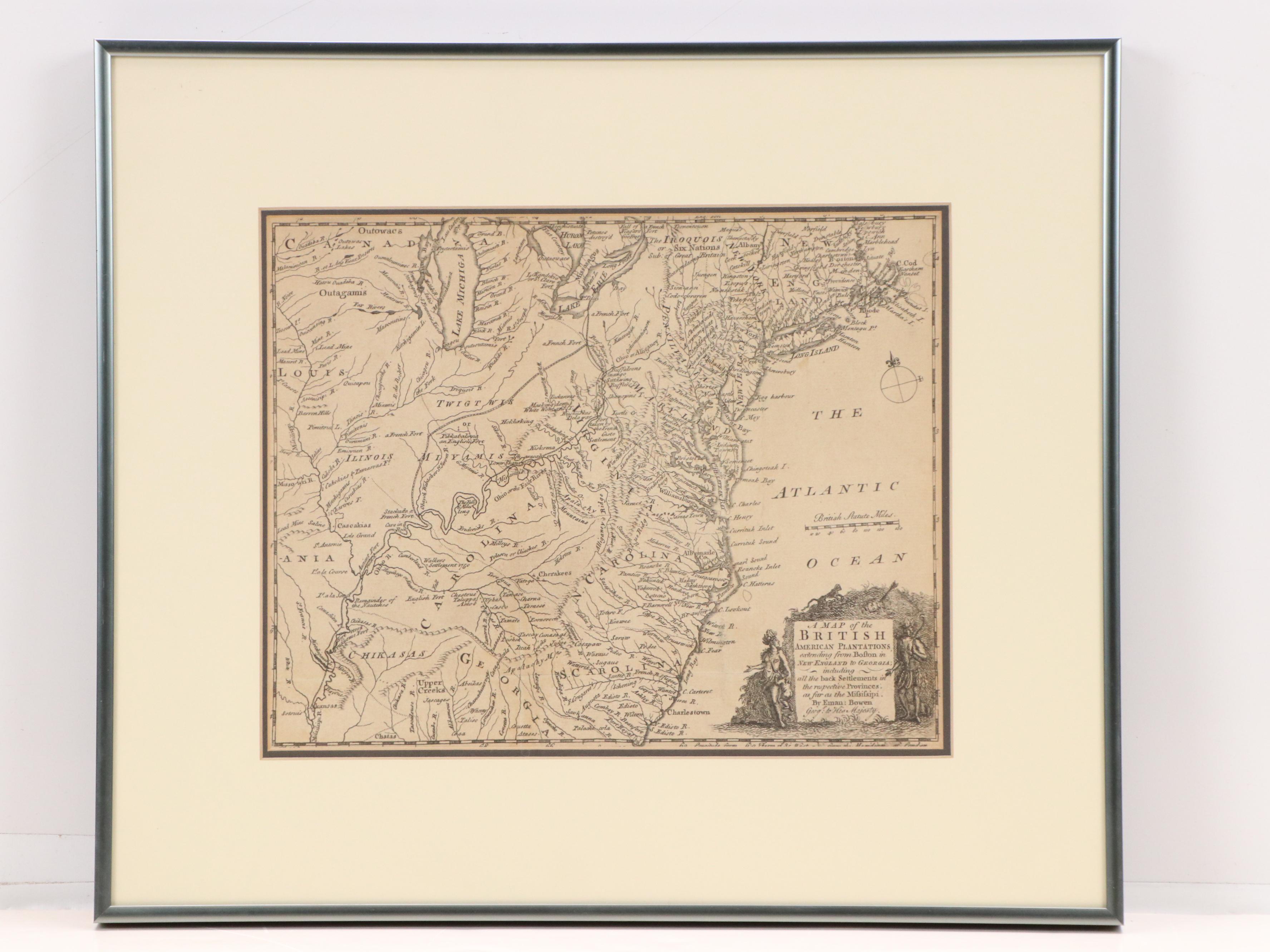 After Bowen Engraving "A Map of the British American Plantations" and More Maps