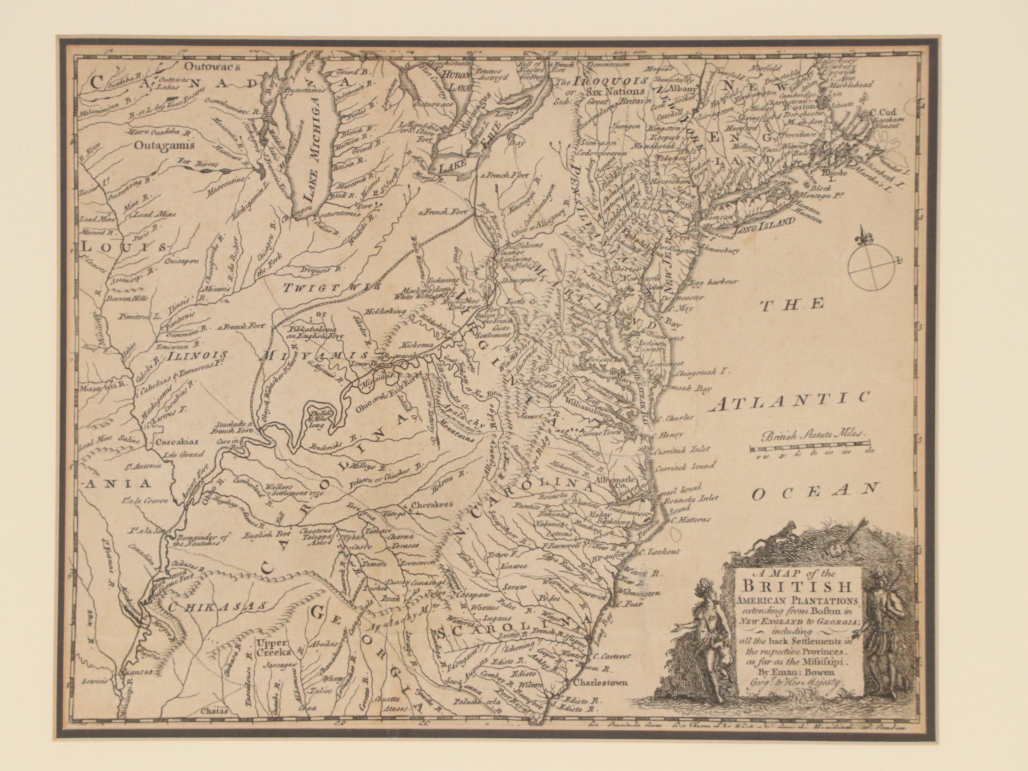 After Bowen Engraving "A Map of the British American Plantations" and More Maps