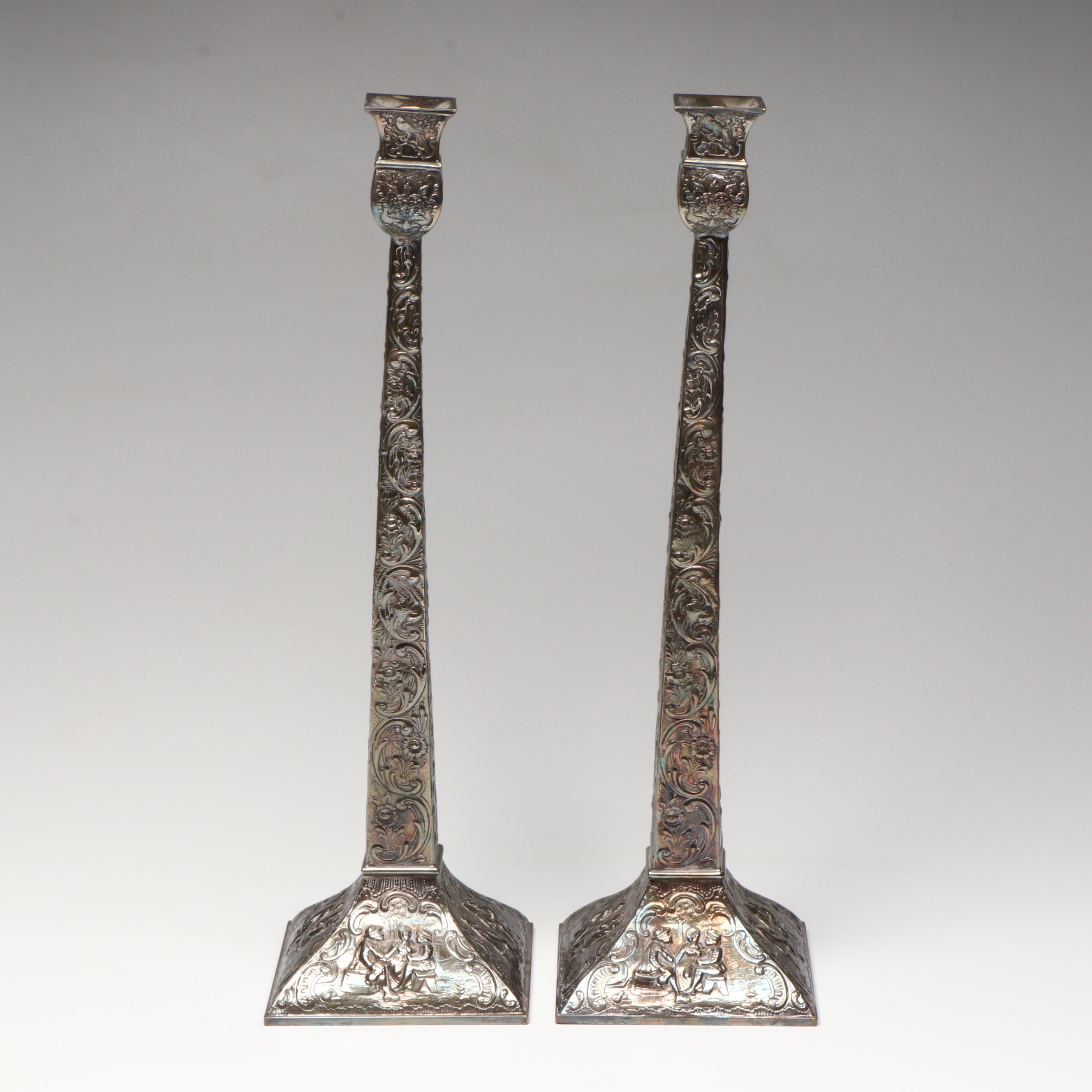 E.G. Webster & Son Repoussé Silver Plate Candlesticks, Late 19th/Early 20th C.