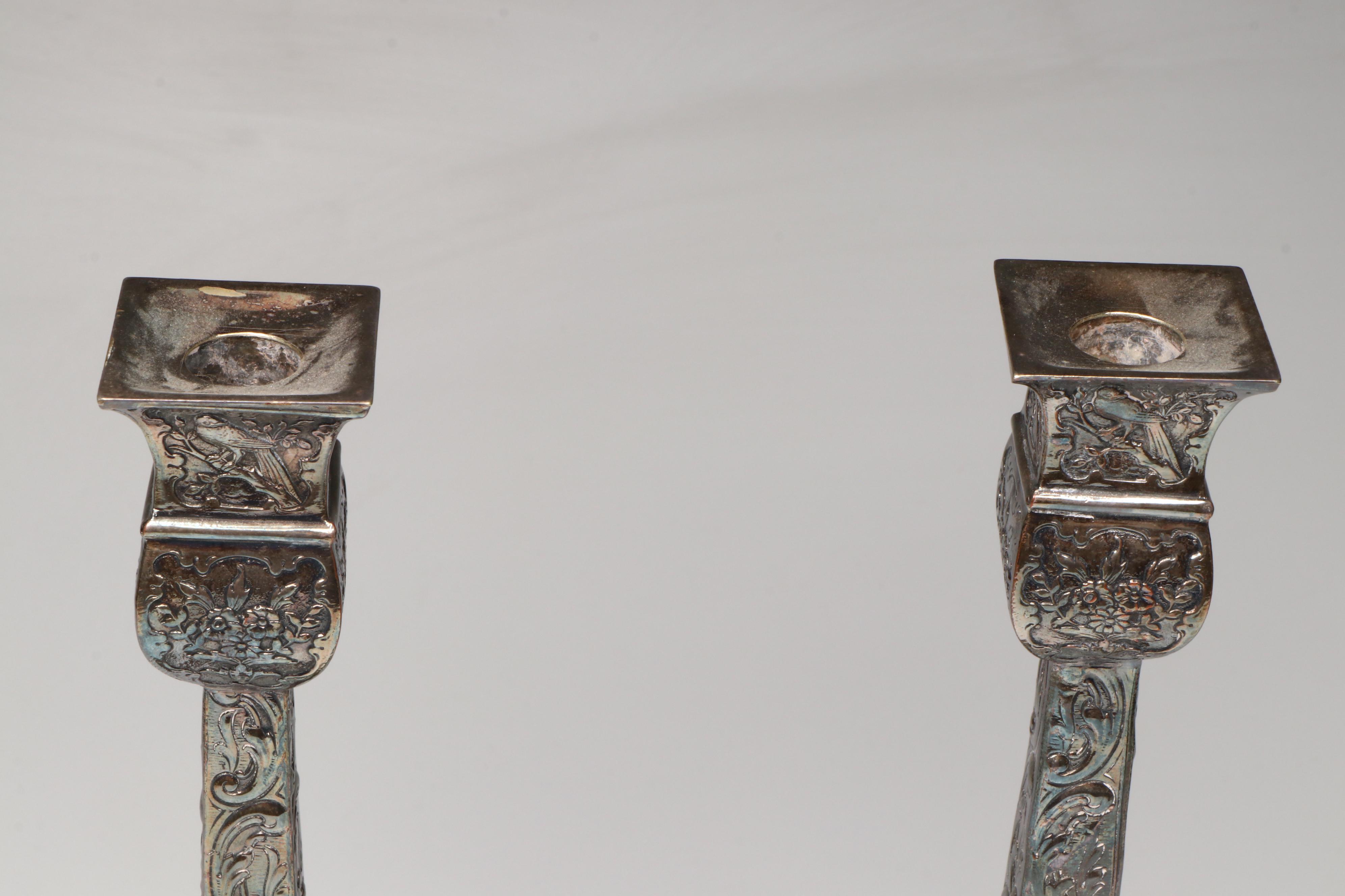 E.G. Webster & Son Repoussé Silver Plate Candlesticks, Late 19th/Early 20th C.
