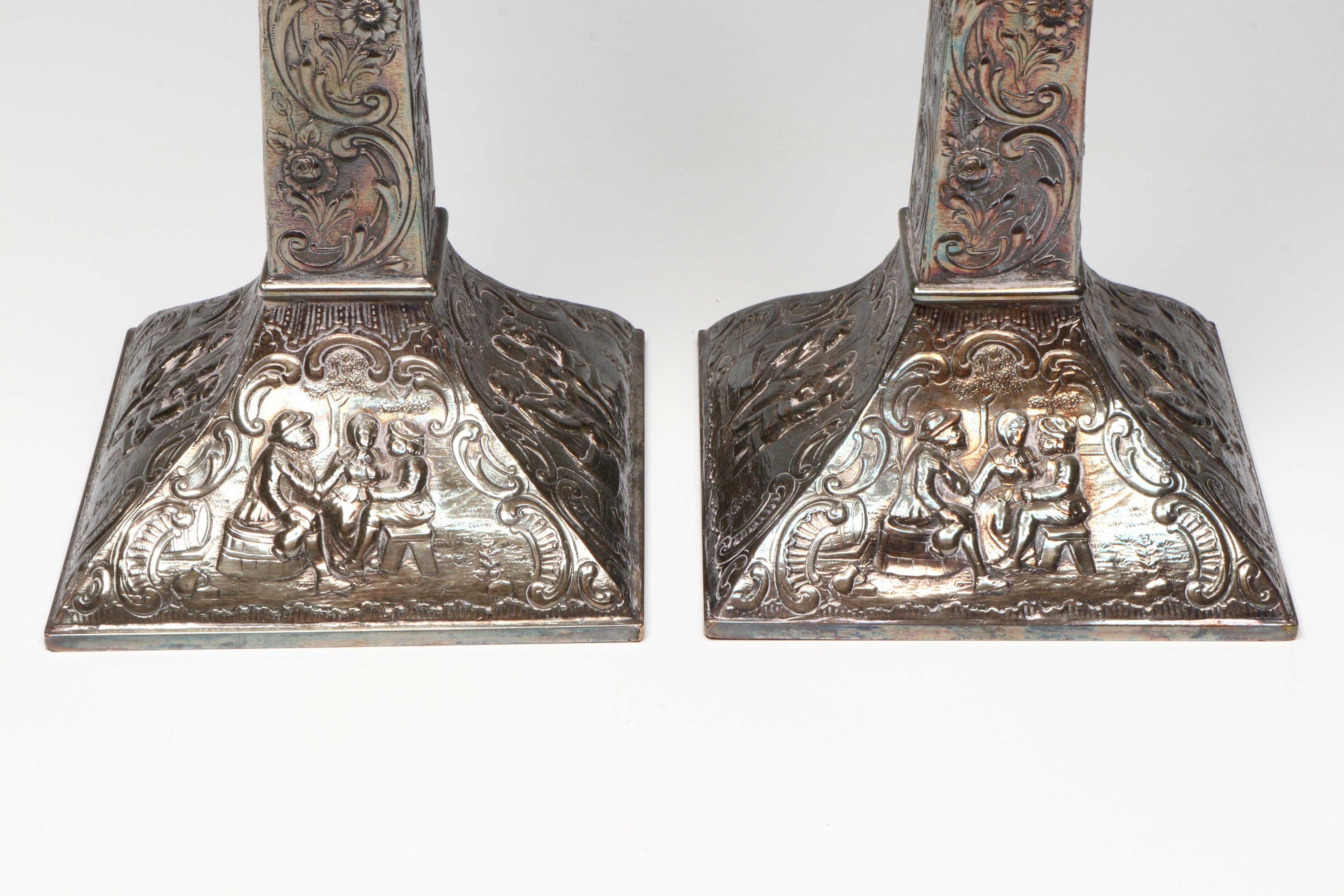 E.G. Webster & Son Repoussé Silver Plate Candlesticks, Late 19th/Early 20th C.