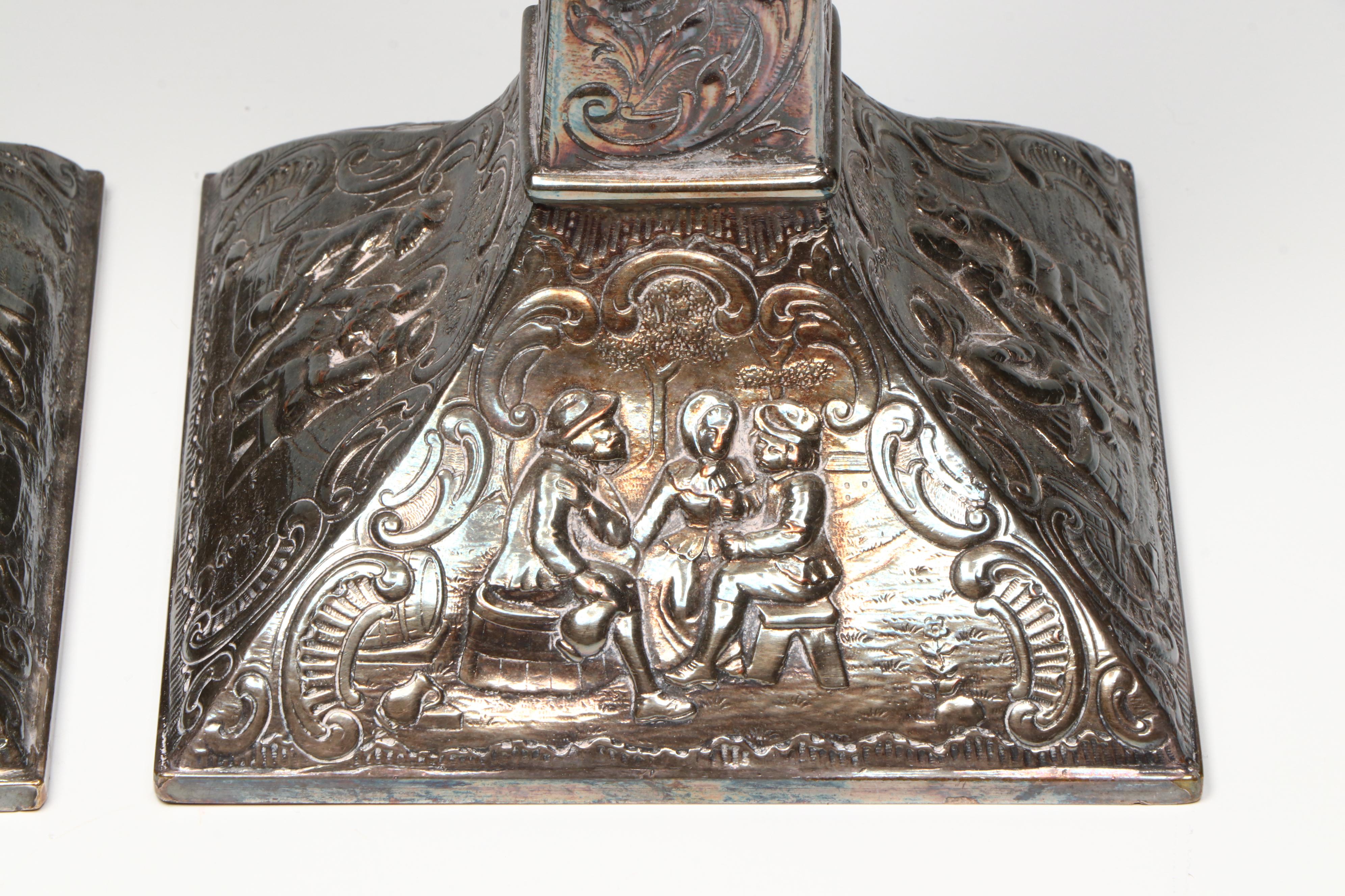 E.G. Webster & Son Repoussé Silver Plate Candlesticks, Late 19th/Early 20th C.