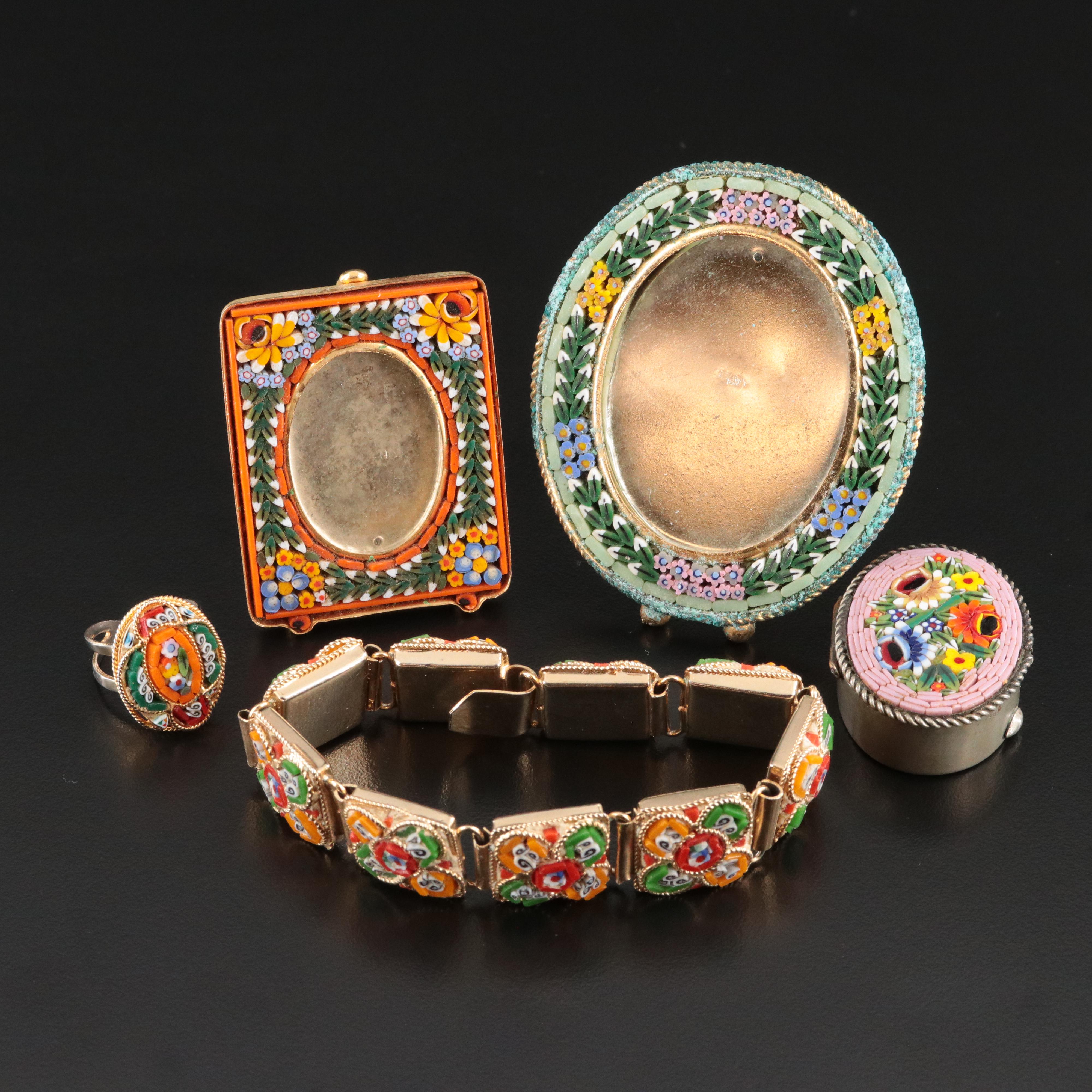 Micromosaic Collection Including Ring, Bracelet and Photo Frames