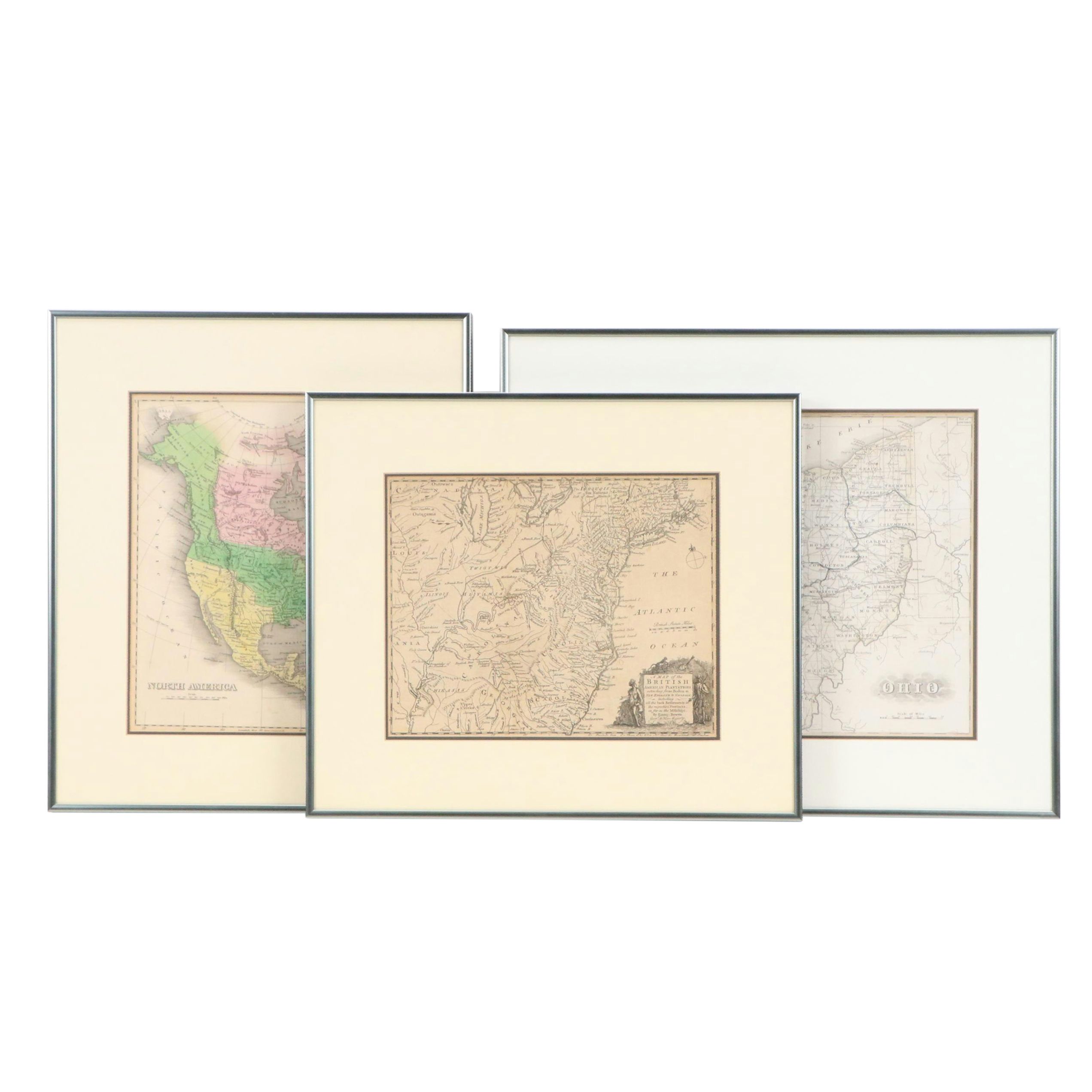After Bowen Engraving "A Map of the British American Plantations" and More Maps
