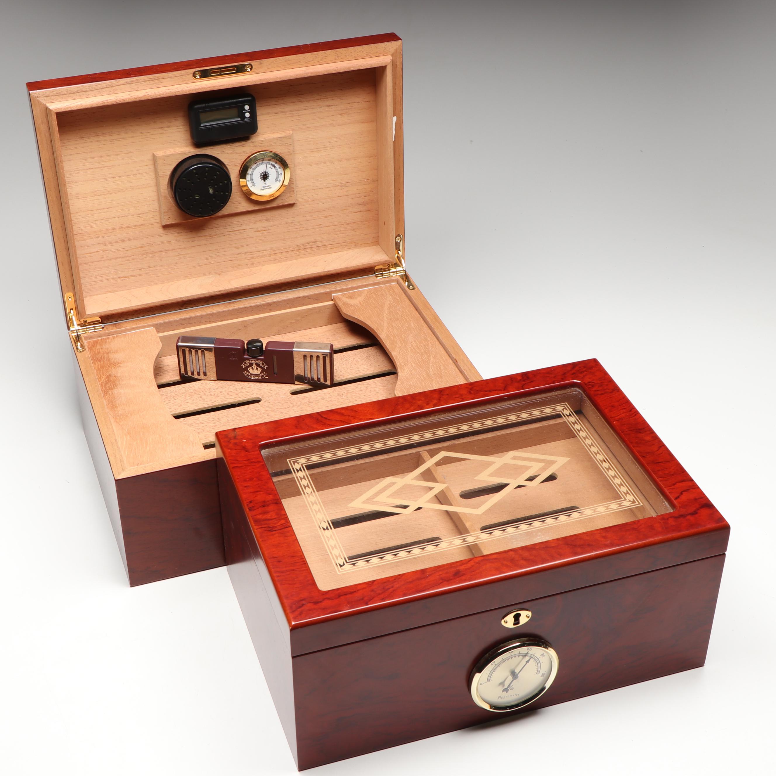 Cigar Humidors With J.C. Pendergast Humidifier, Hygrometers, More Accessories