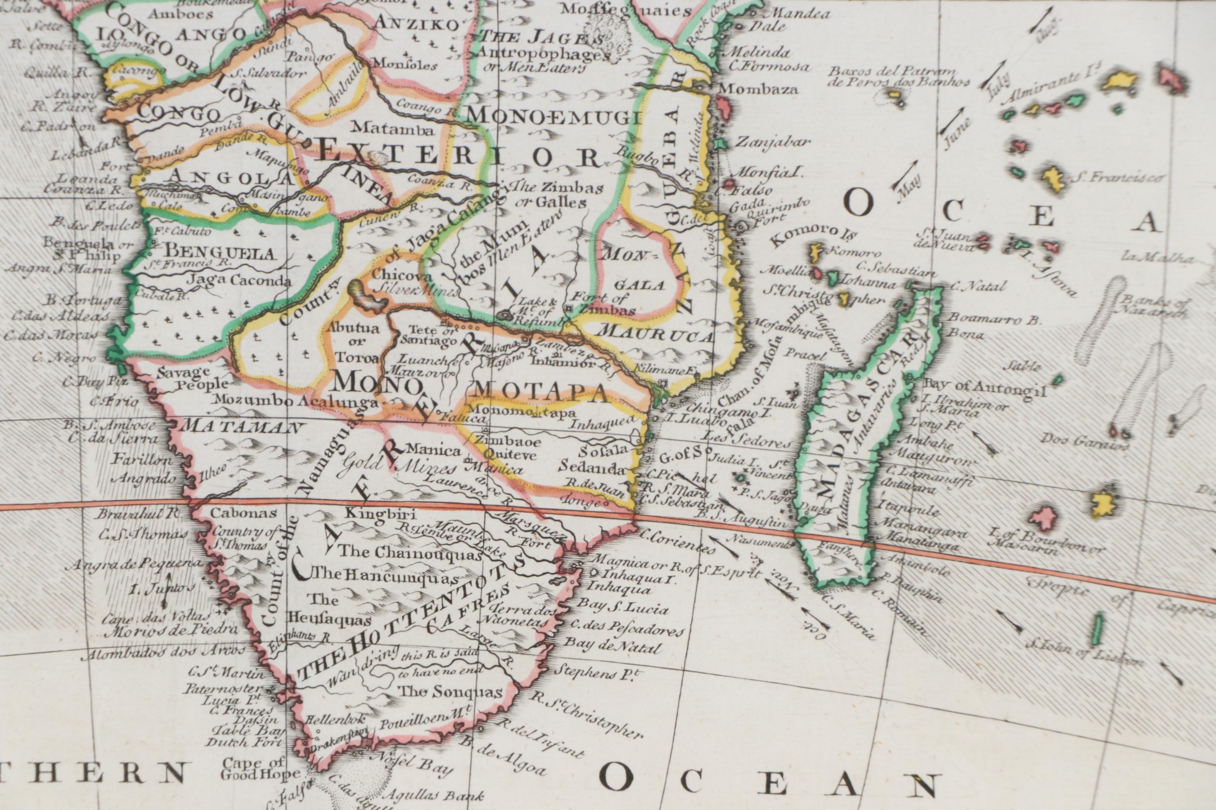 After Eman. Bowen Hand-Colored Engraving "A New and Correct Map of Africa," 1748