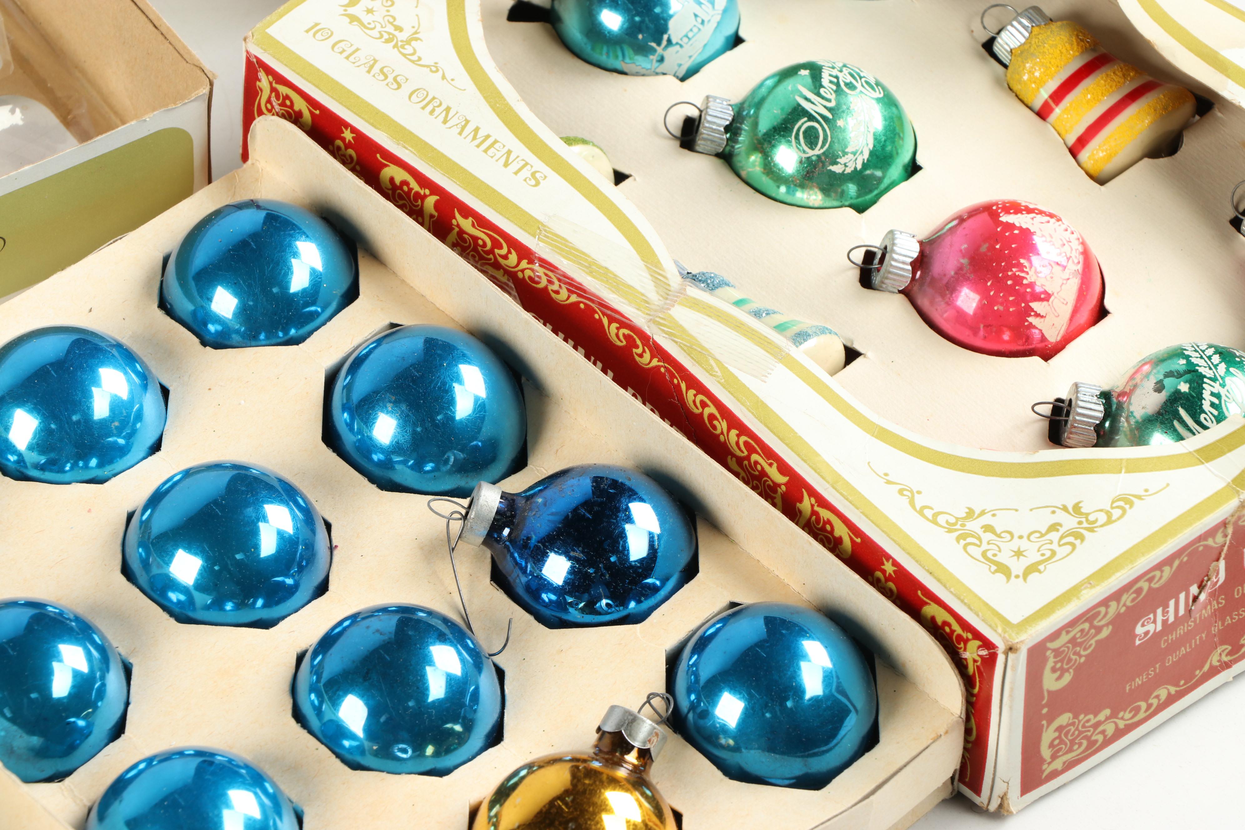 Shiny Brite and Noelle Glass Christmas Ornaments, Vintage