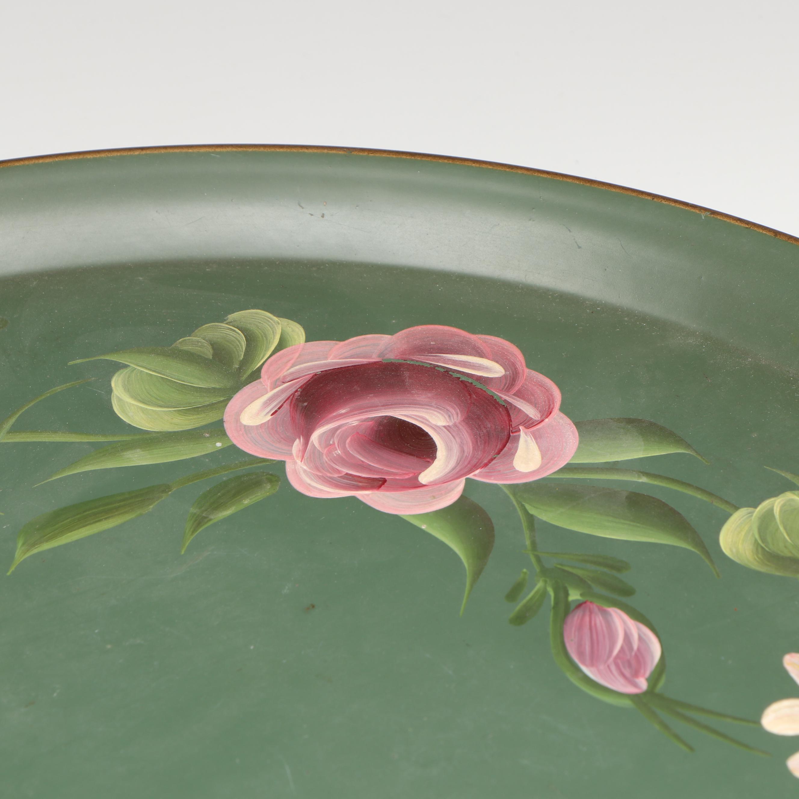 E.T. Nash Co. Hand-Painted Floral Footed Tray and Rococo Style Porcelain Tea Set