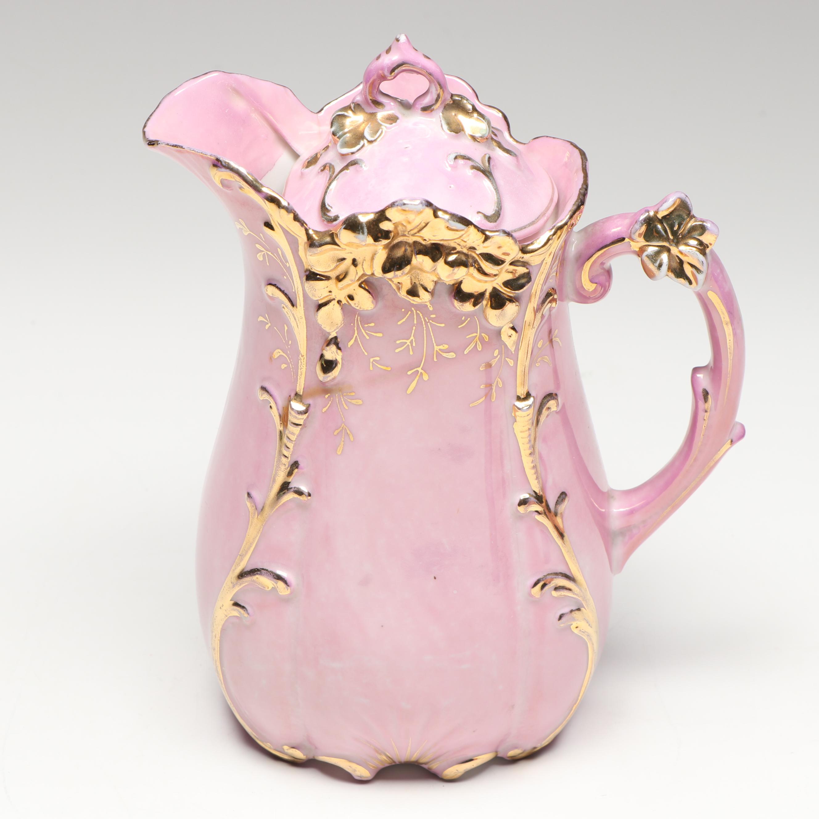 E.T. Nash Co. Hand-Painted Floral Footed Tray and Rococo Style Porcelain Tea Set