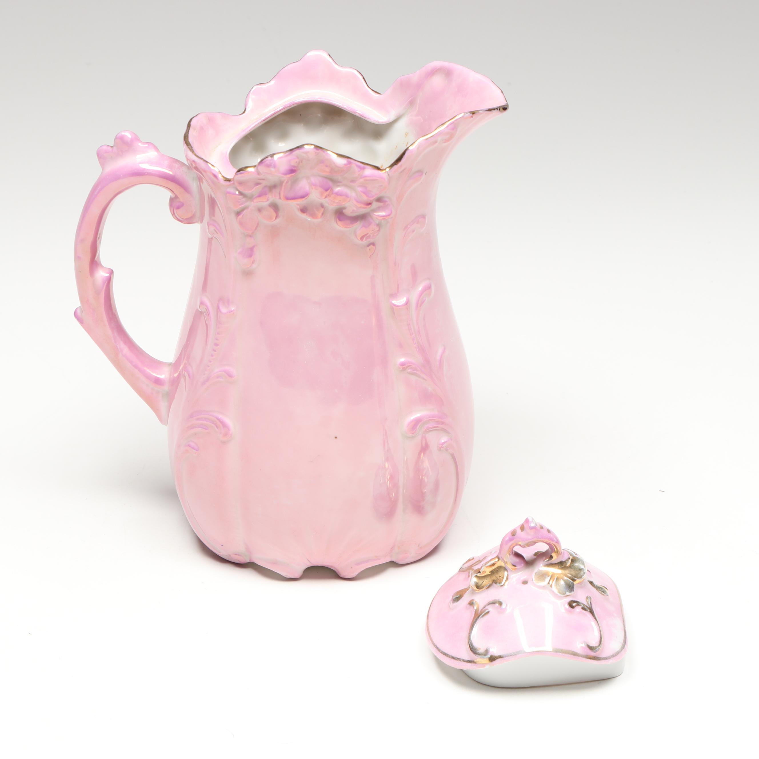 E.T. Nash Co. Hand-Painted Floral Footed Tray and Rococo Style Porcelain Tea Set