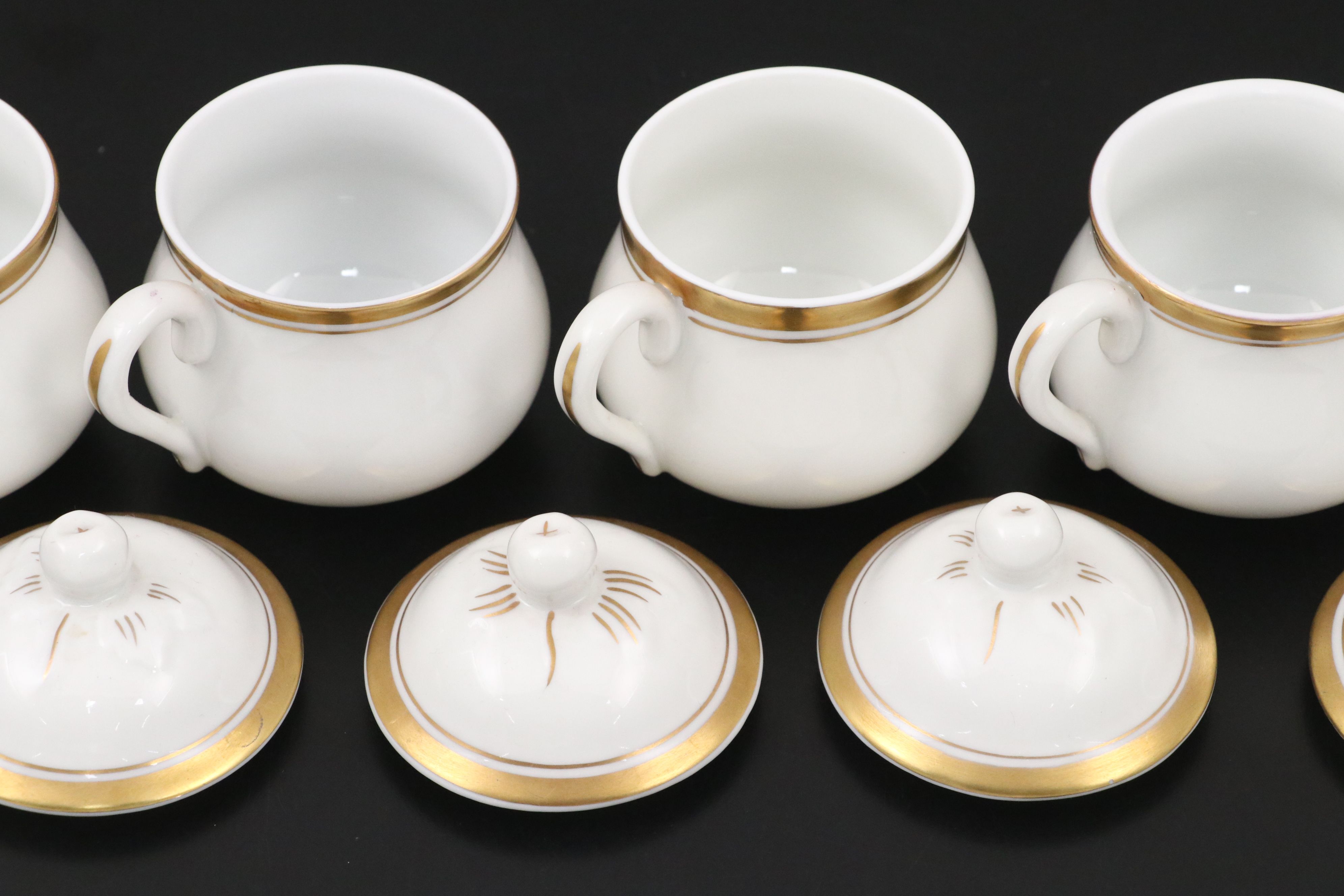 Vista Alegre Portuguese Gold Gilt Porcelain Lidded Teacups and Tray