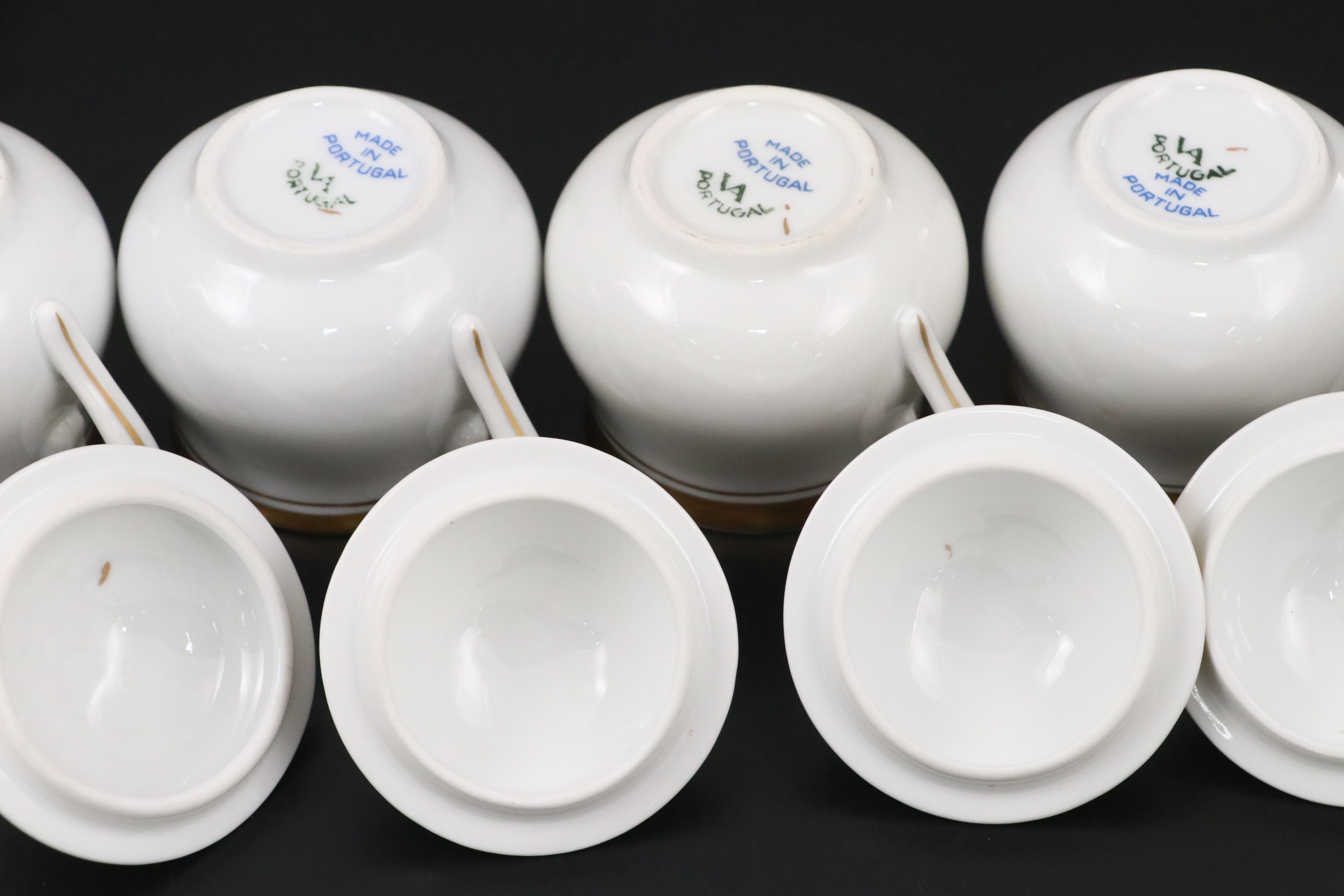 Vista Alegre Portuguese Gold Gilt Porcelain Lidded Teacups and Tray