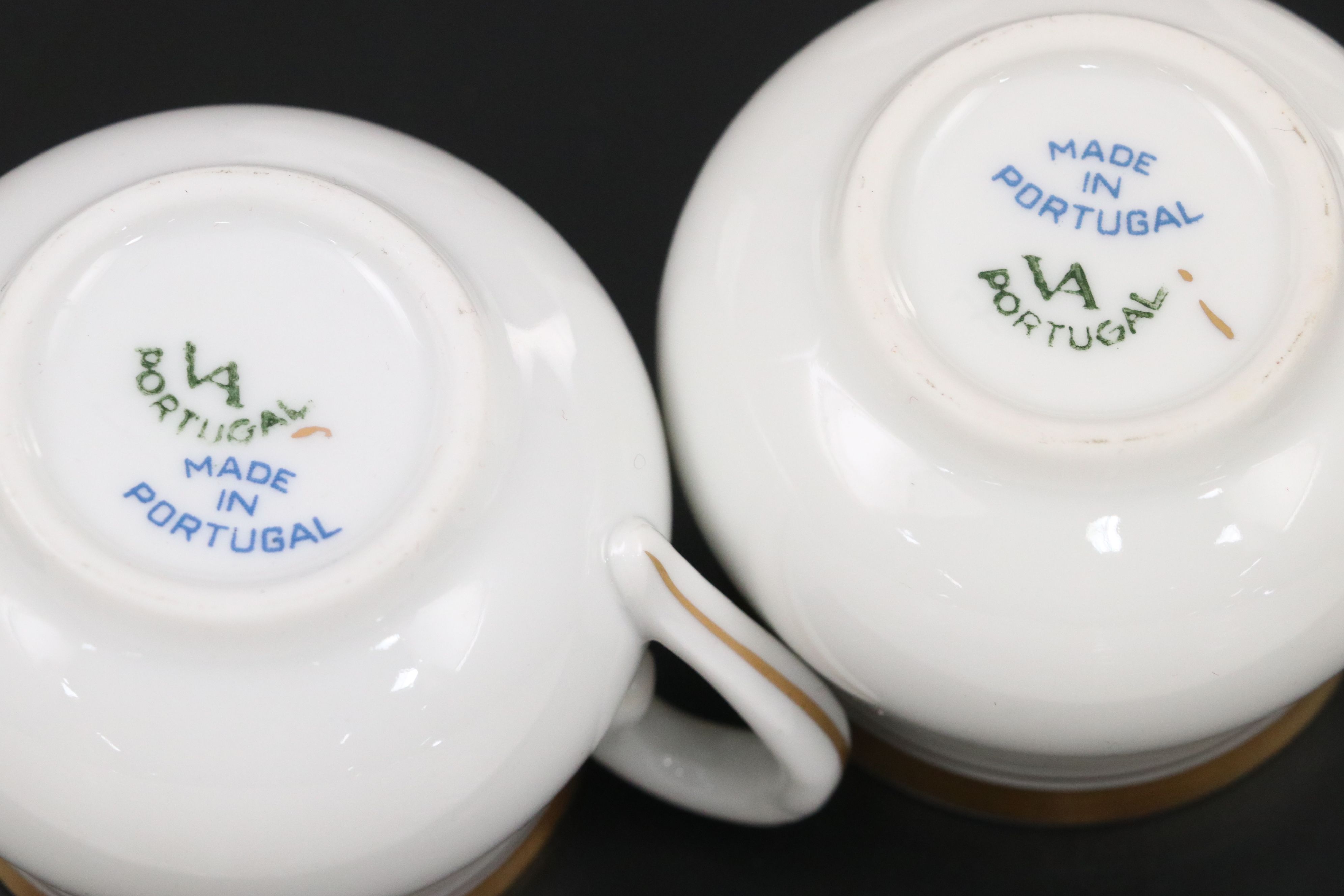 Vista Alegre Portuguese Gold Gilt Porcelain Lidded Teacups and Tray