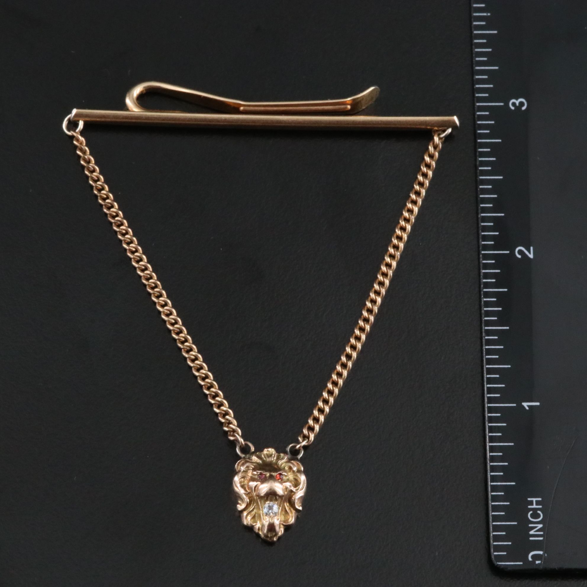 Krementz Cufflinks and Tie Bar with 10K Diamond and Garnet Lion's Head