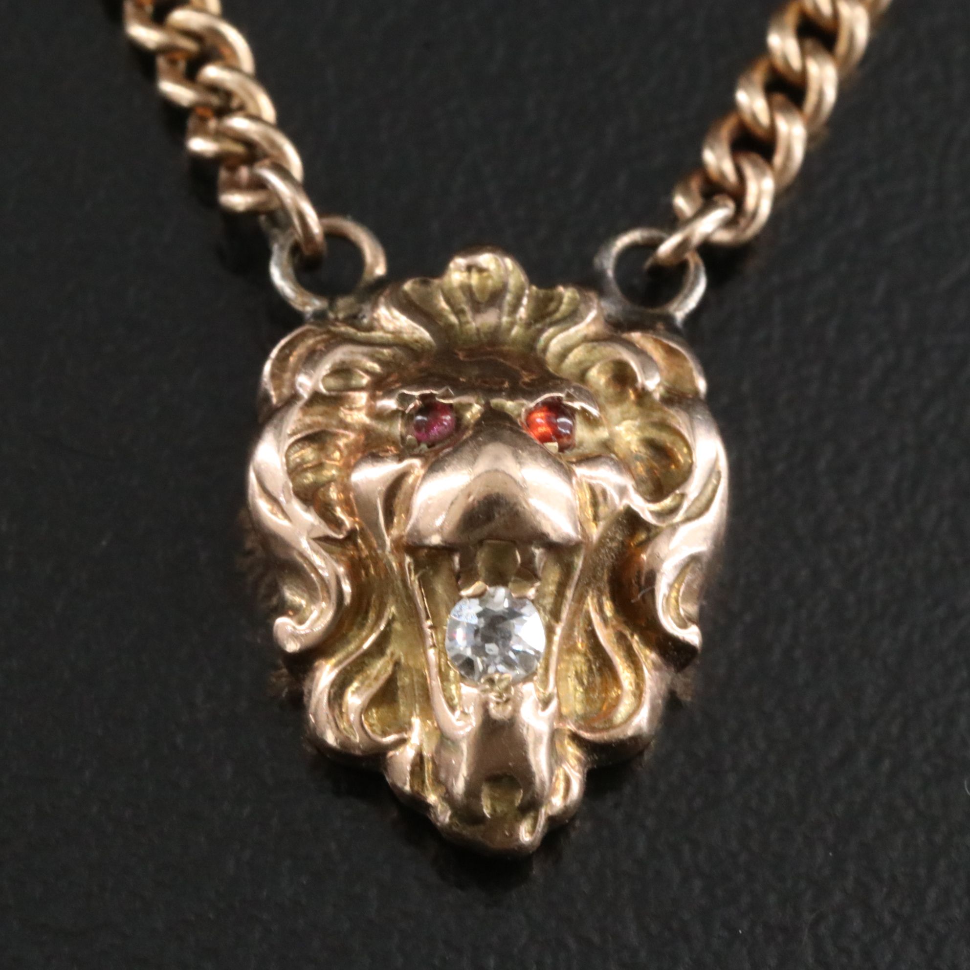 Krementz Cufflinks and Tie Bar with 10K Diamond and Garnet Lion's Head