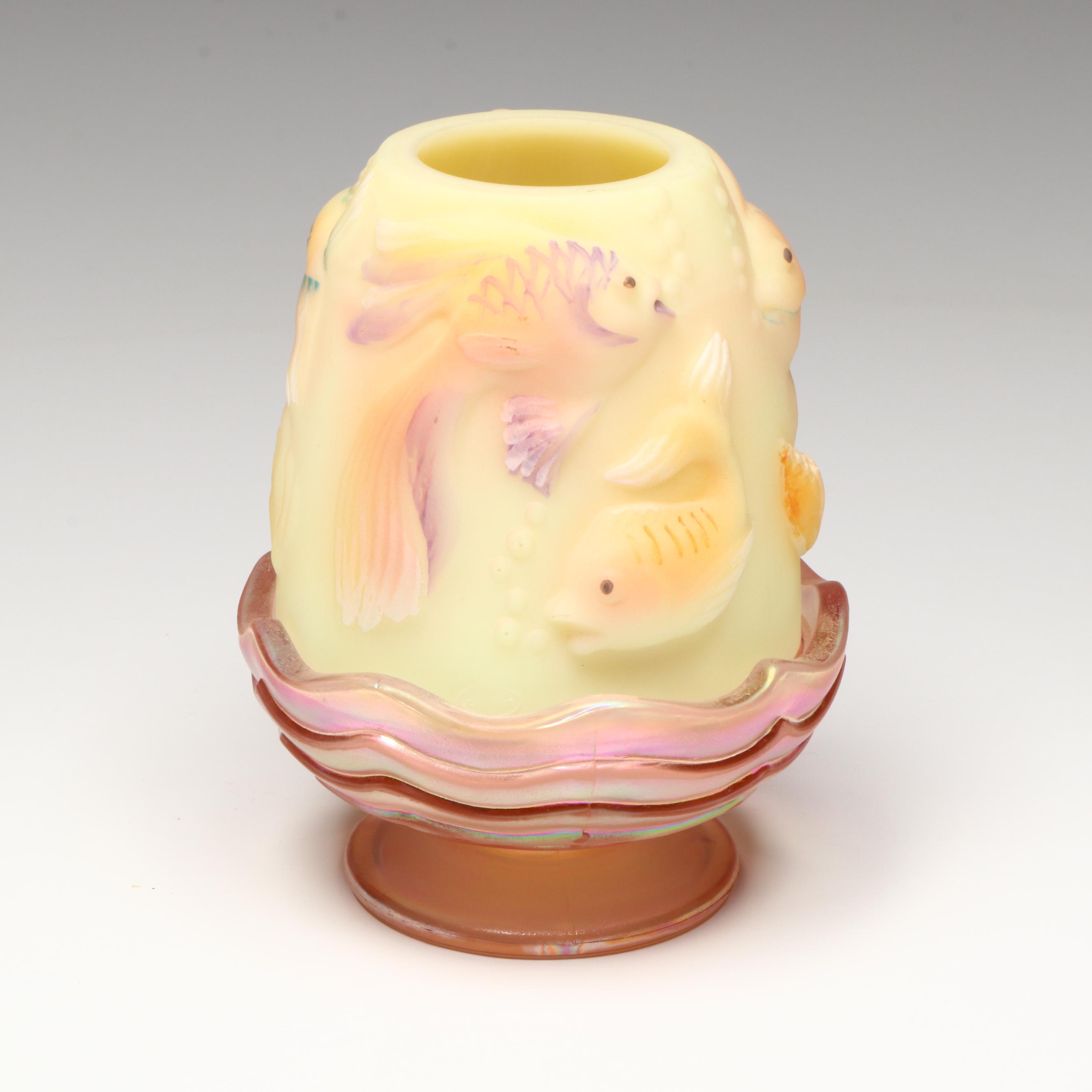Fenton Hand-Painted Burmese Custard Glass Fairy Lamp
