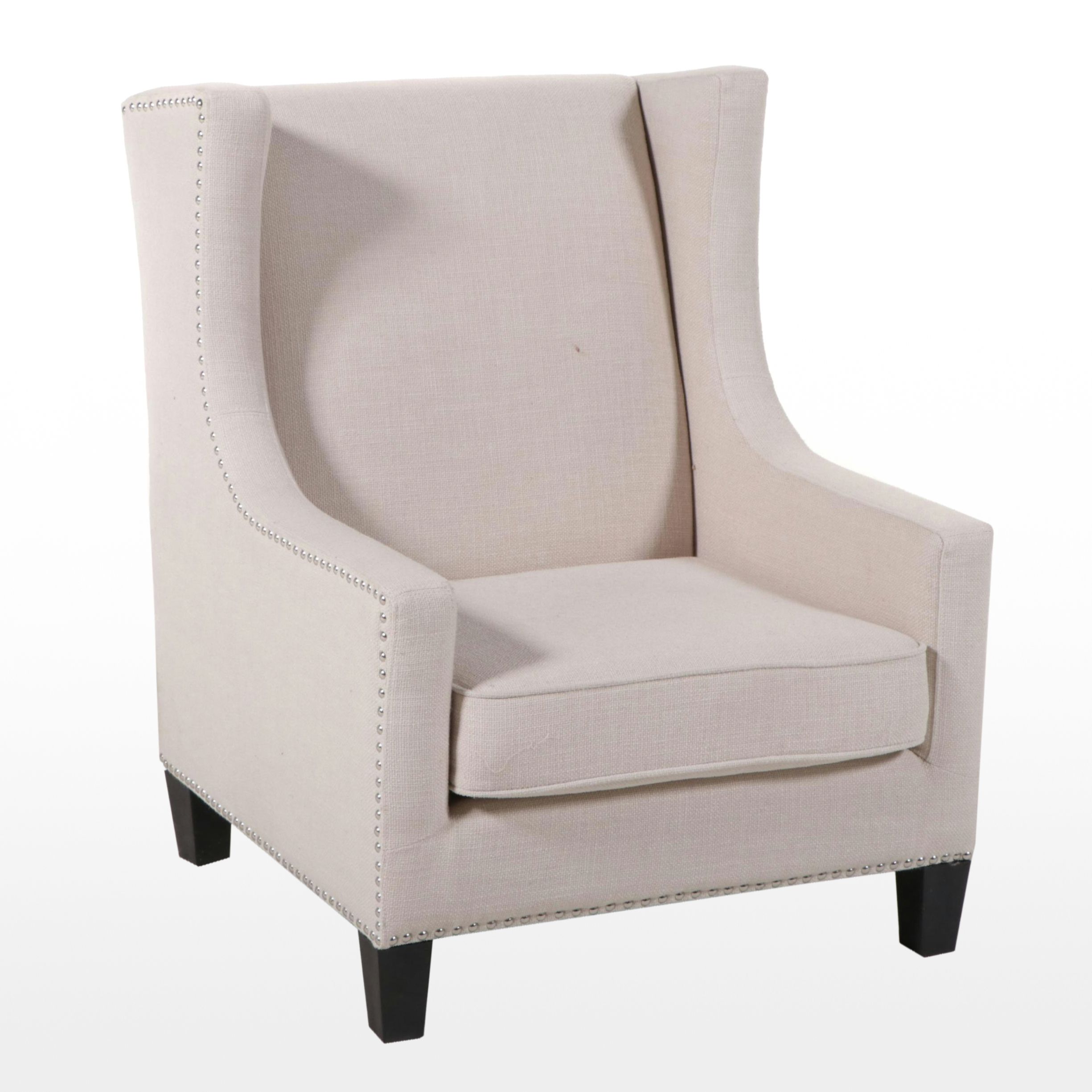 Contemporary Upholstered Wingback Chair with Nailhead Trim