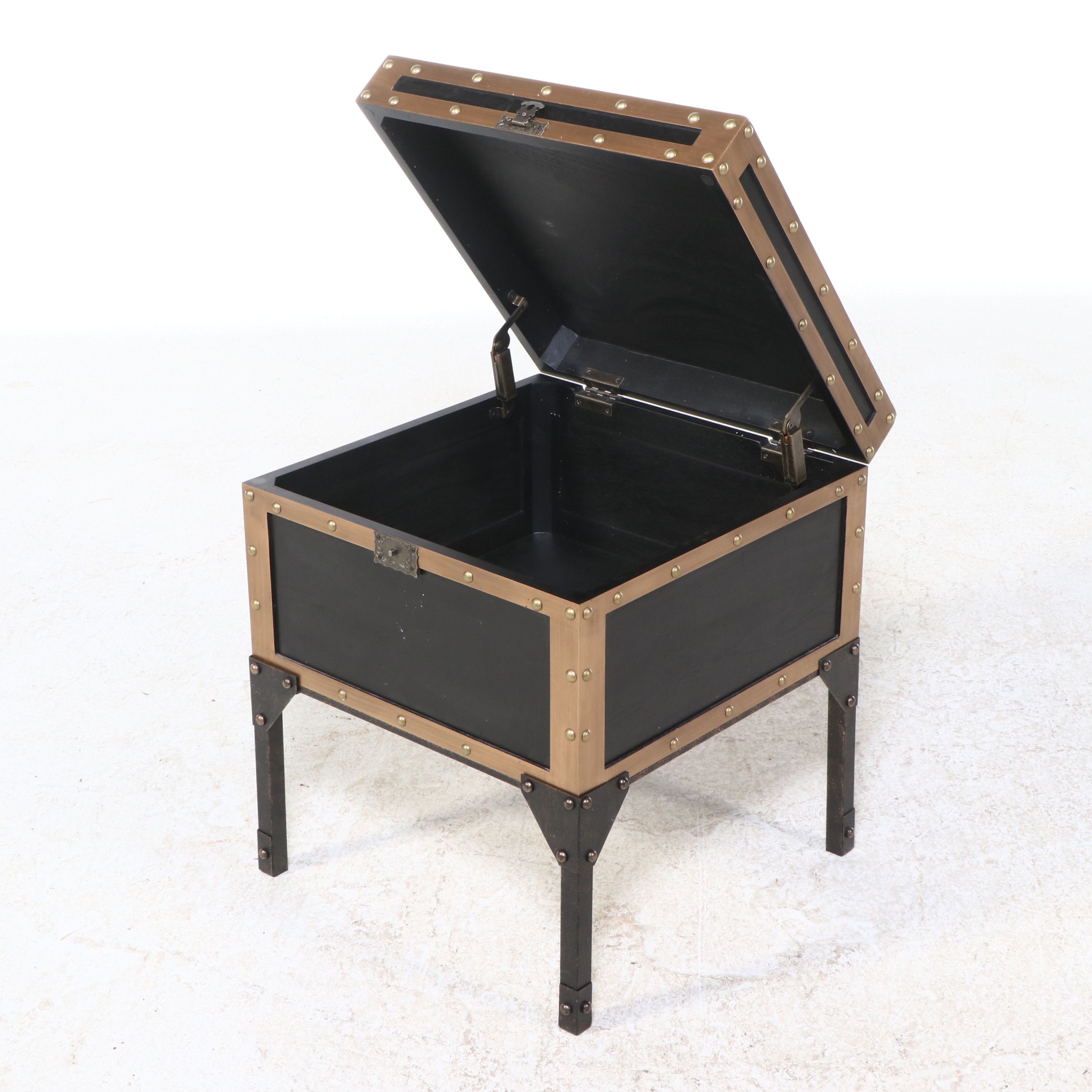 SEI Black and Metal Hinged "Drifton" Travel Trunk End Table