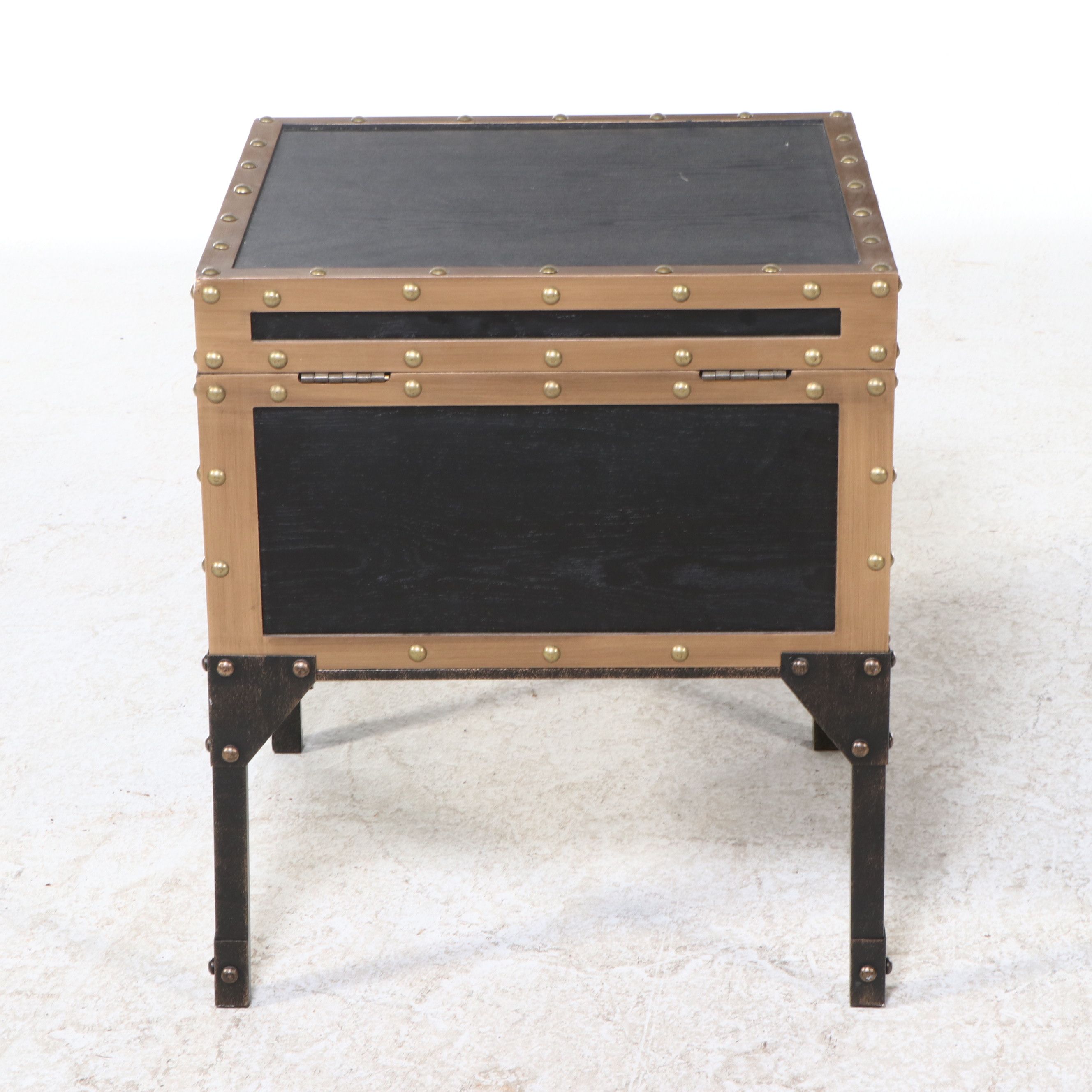 SEI Black and Metal Hinged "Drifton" Travel Trunk End Table