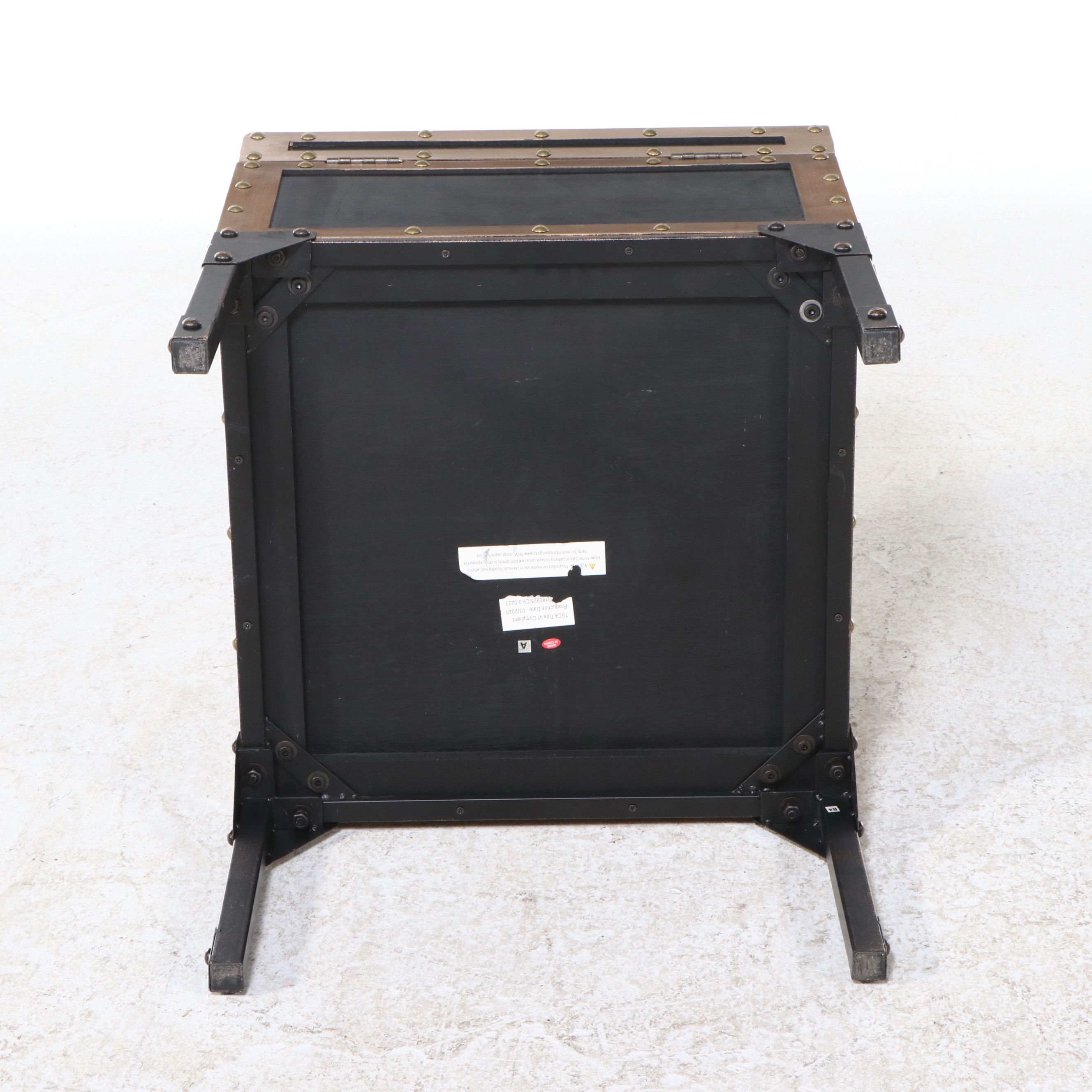 SEI Black and Metal Hinged "Drifton" Travel Trunk End Table