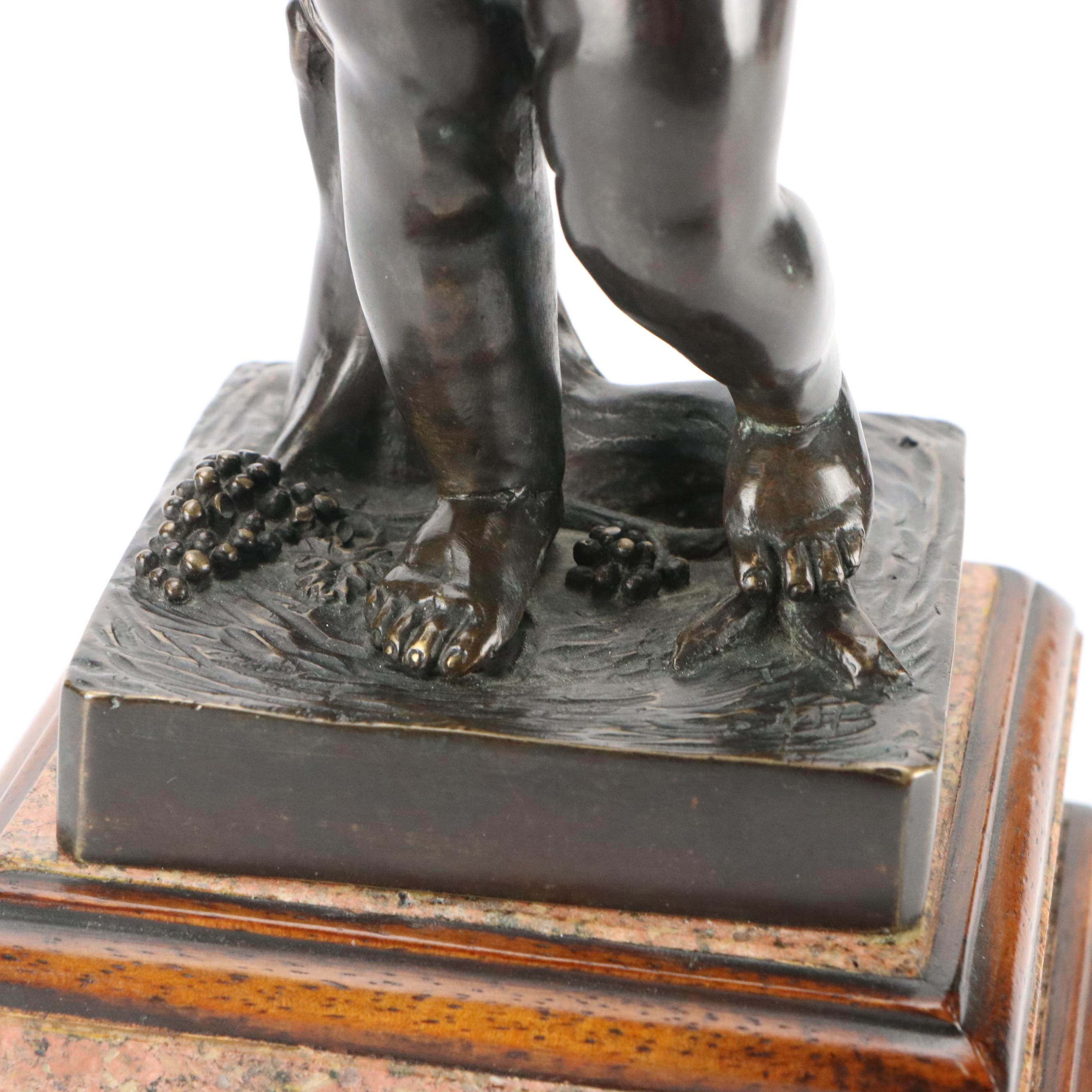 French Style Bronzed Metal Cherub on Granite and Wood Pedestal
