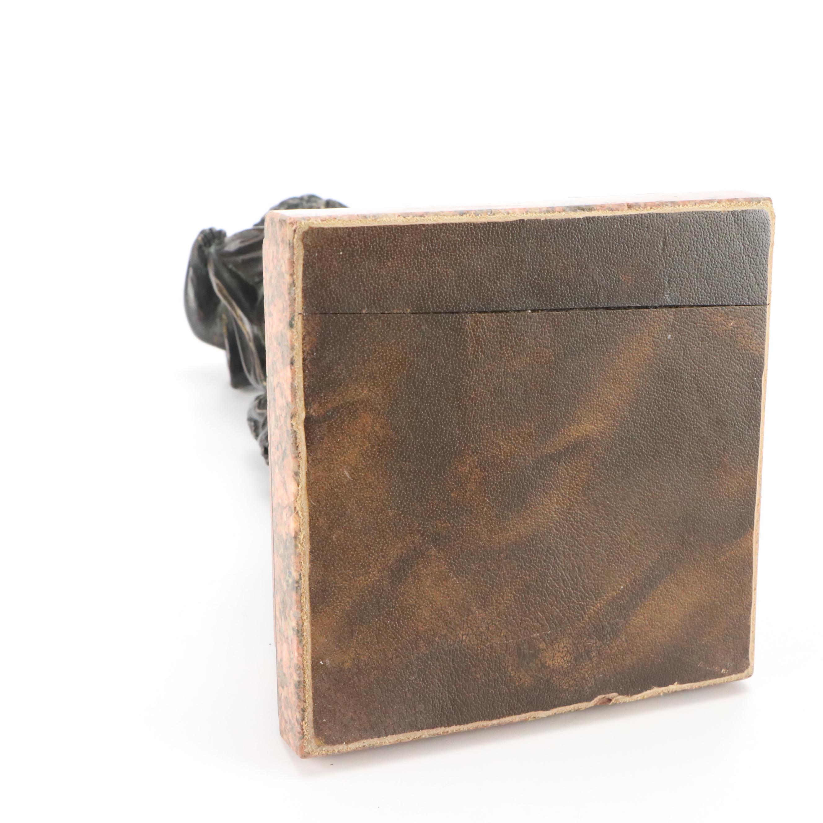 French Style Bronzed Metal Cherub on Granite and Wood Pedestal