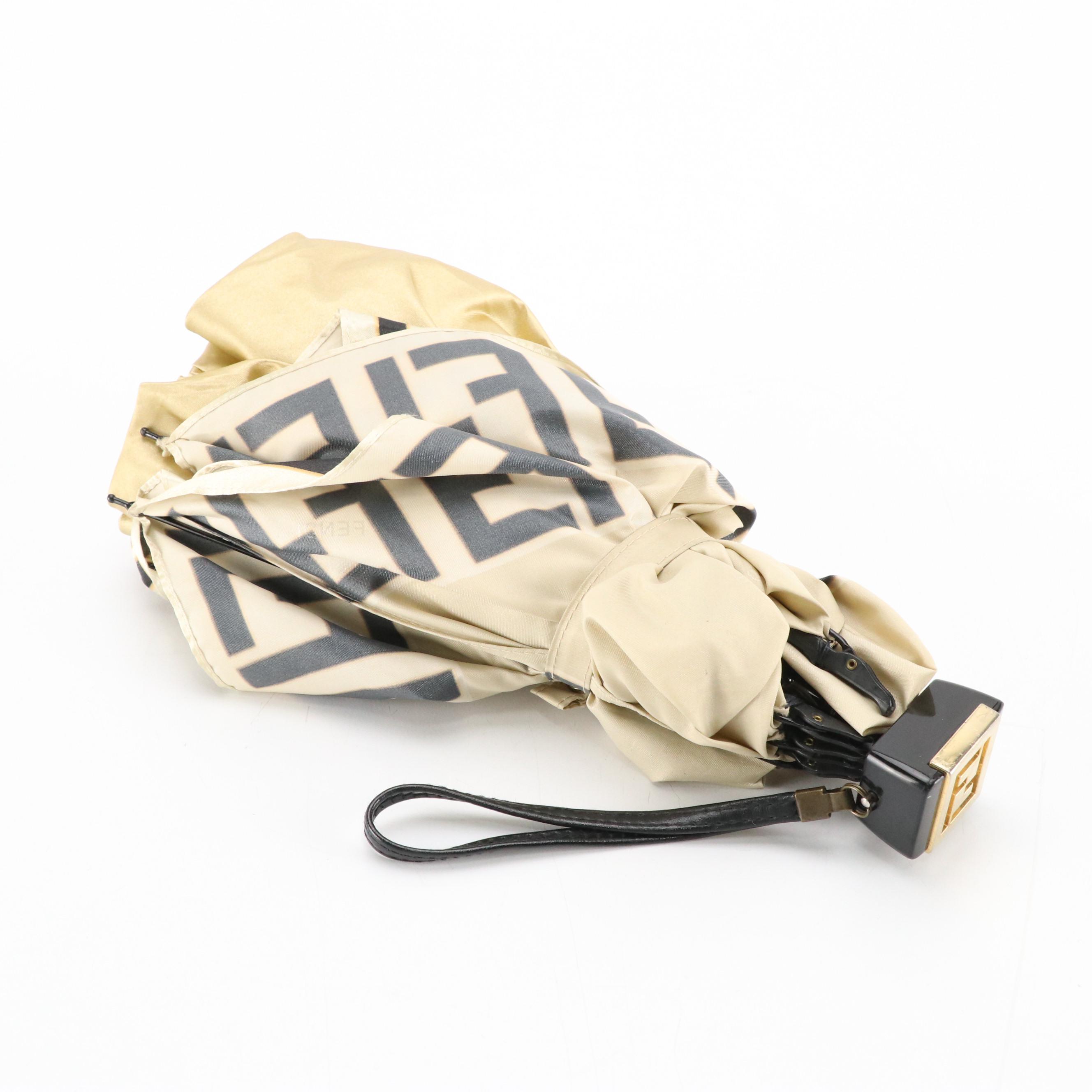 Fendi by Moonbat Folding Travel Umbrella in Zucca Edge Jacquard Fabric