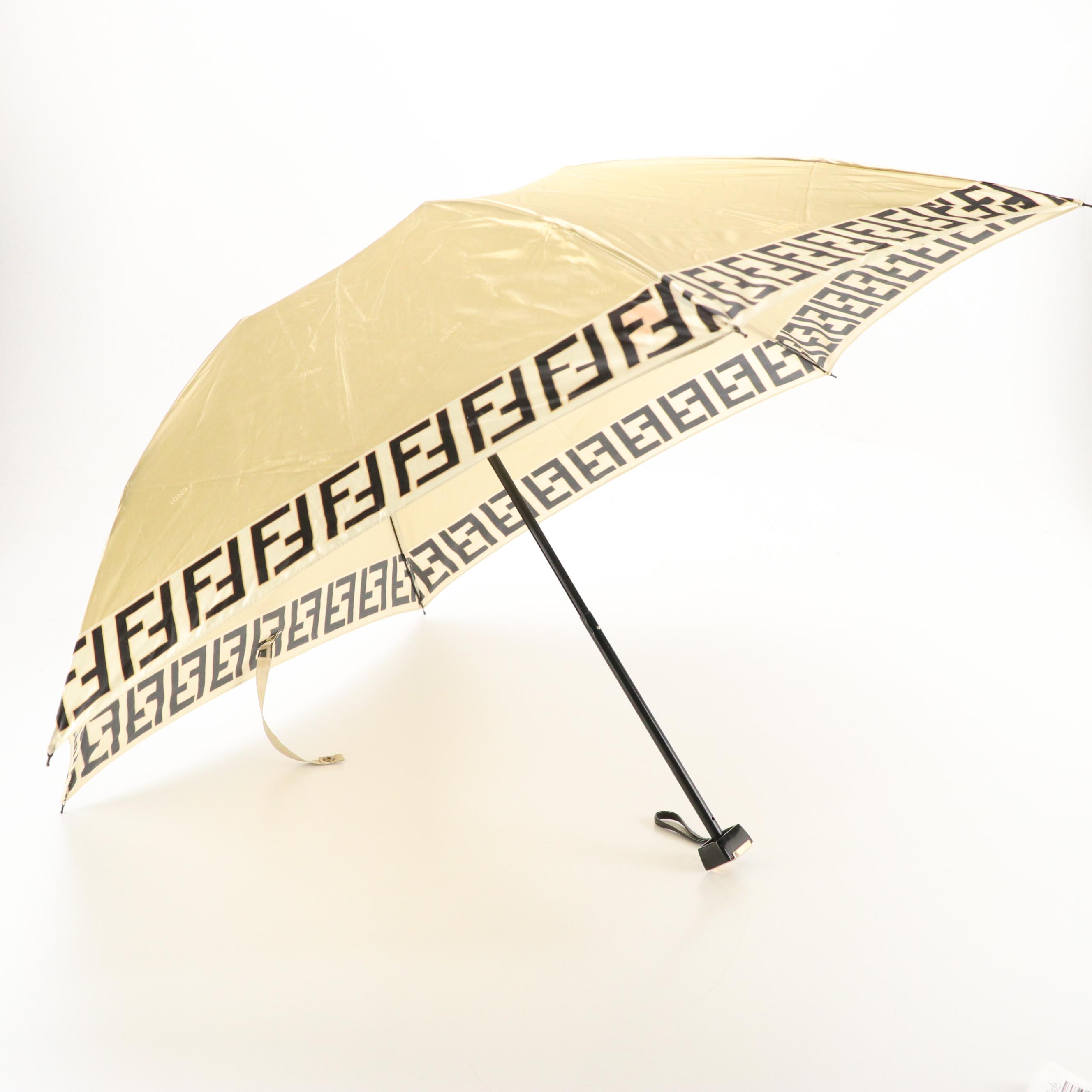 Fendi by Moonbat Folding Travel Umbrella in Zucca Edge Jacquard Fabric
