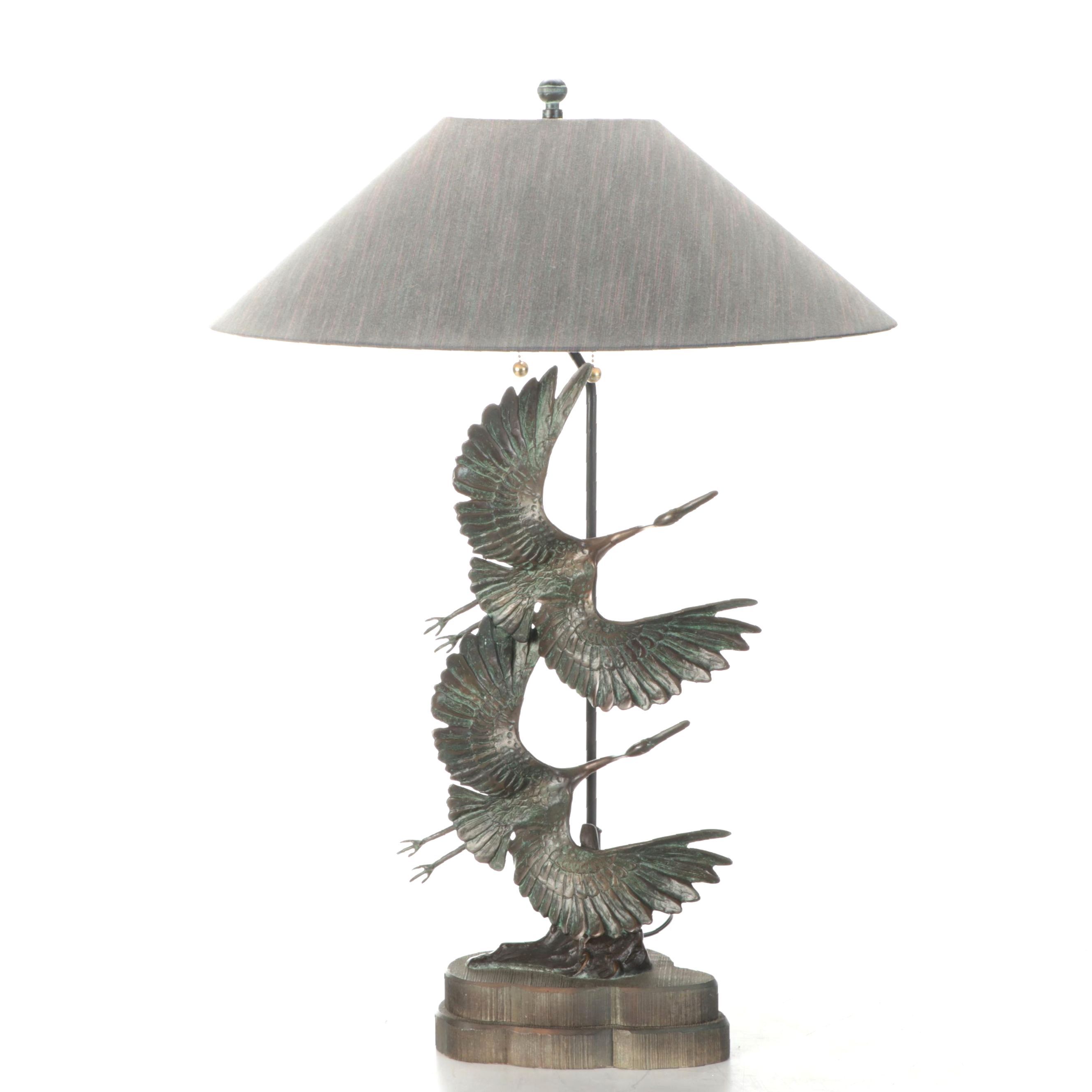 Frederick Cooper Bronze Flying Cranes Table Lamp with Coolie Shade