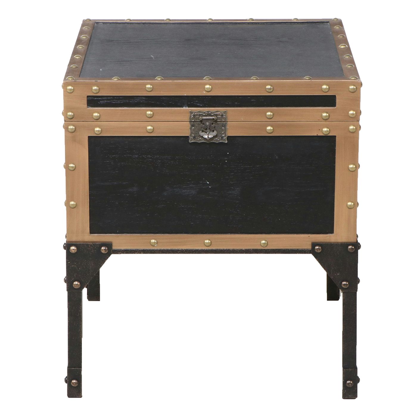 SEI Black and Metal Hinged "Drifton" Travel Trunk End Table