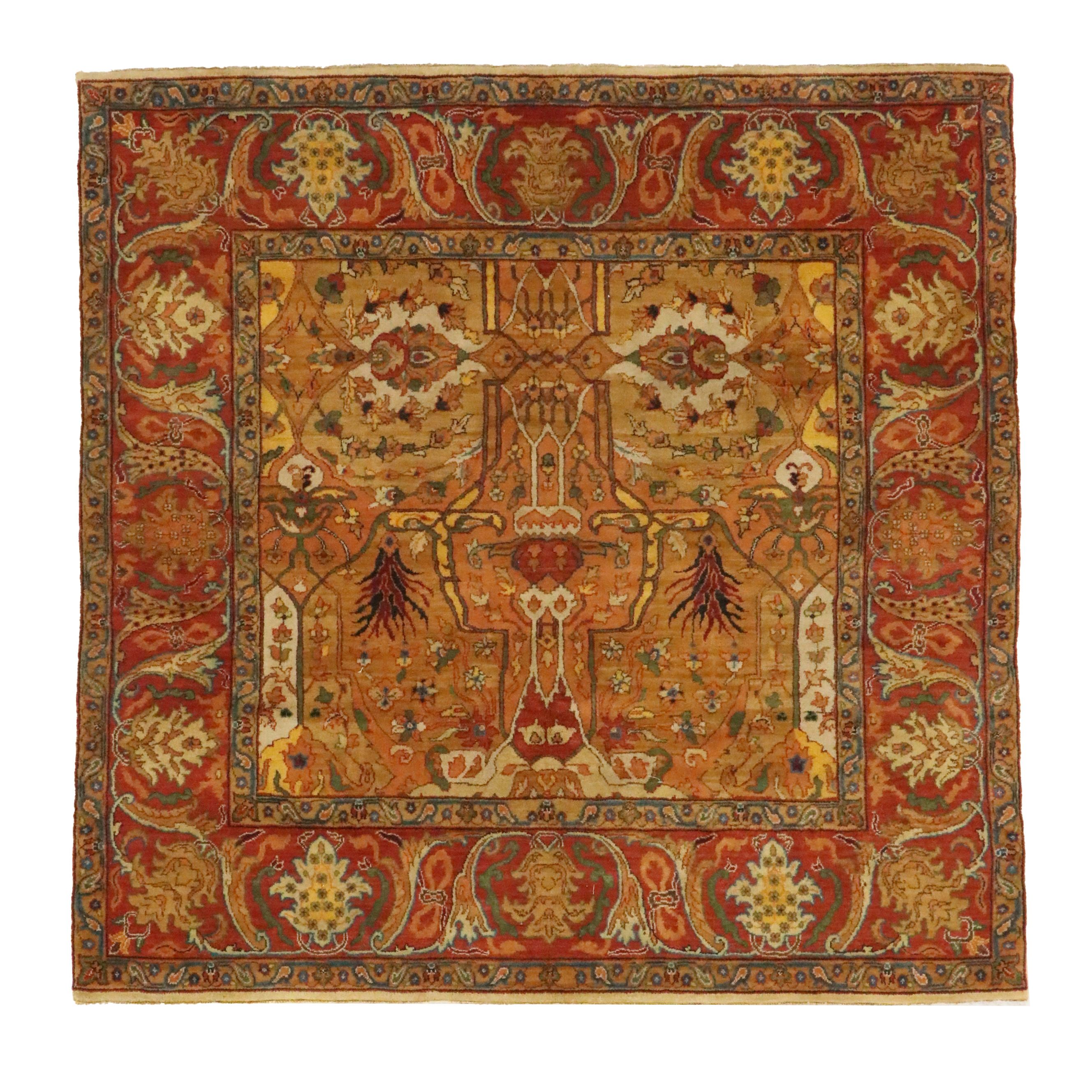 6'1 x 6'1 Square Hand-Knotted Persian Tabriz Area Rug
