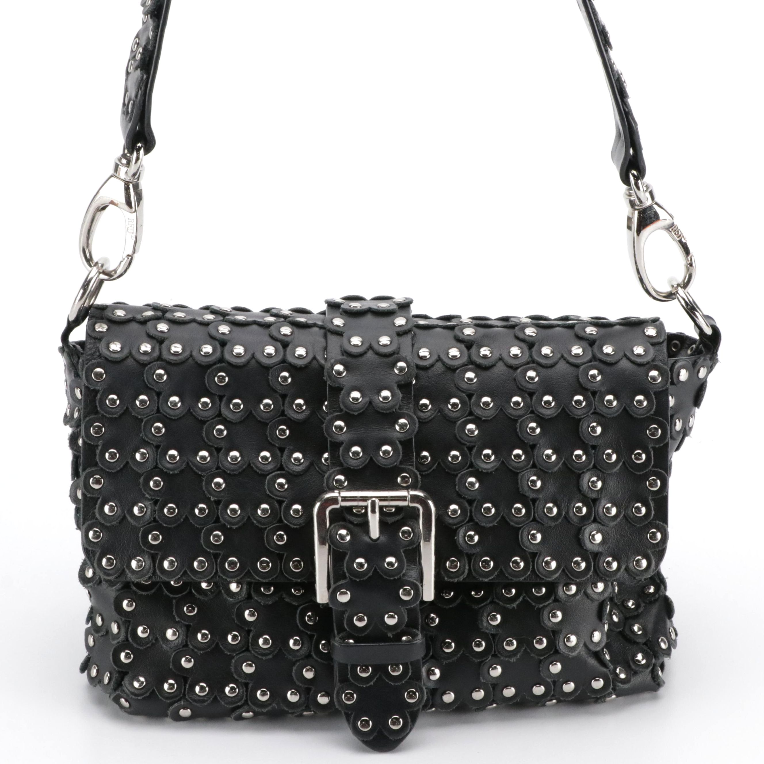 Red Valentino Studded Black Leather Flower Puzzle Shoulder Bag