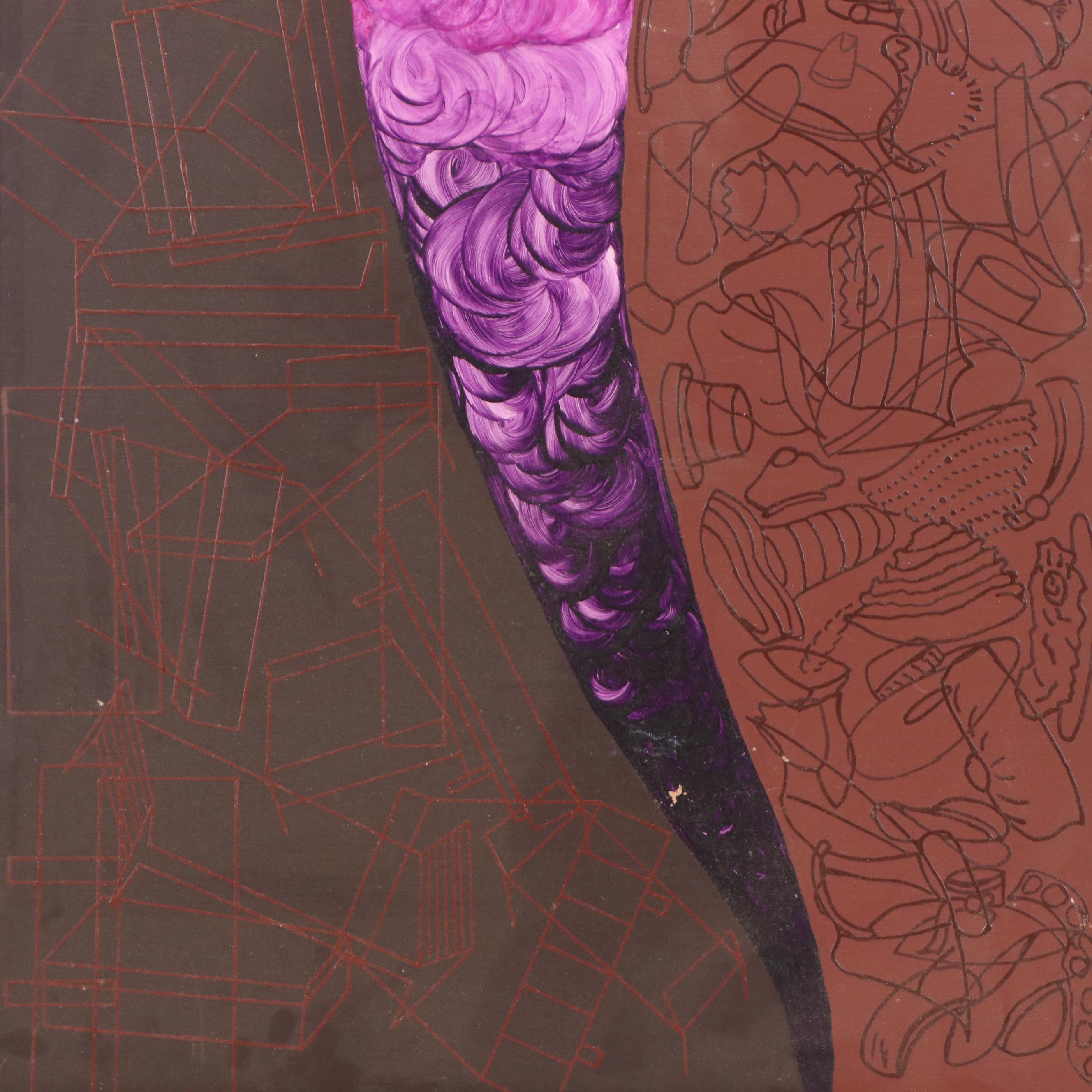 H. Burrell Abstract Acrylic Painting "Hatache," 1960