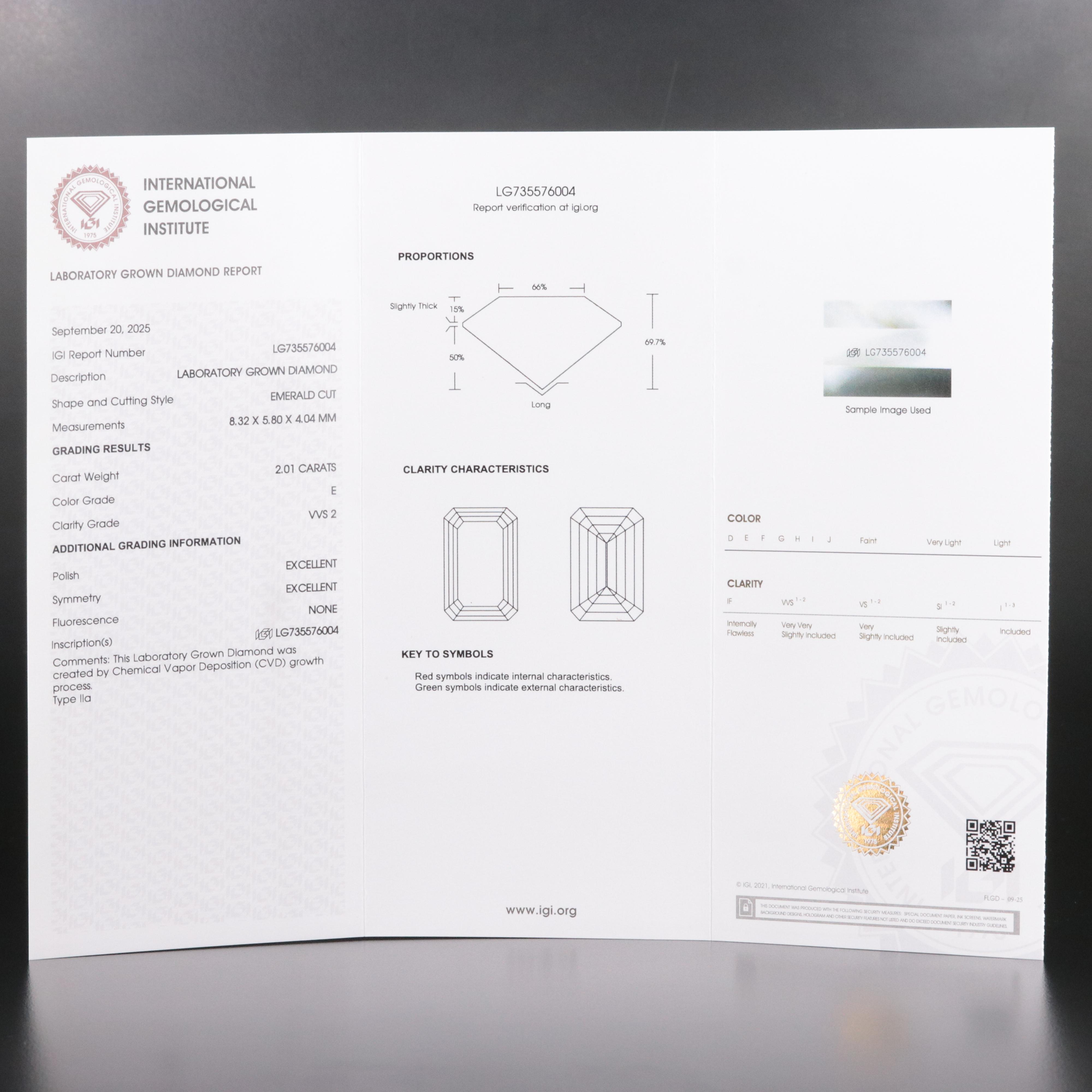 Loose 2.01 CT Lab Grown Diamond with IGI Report
