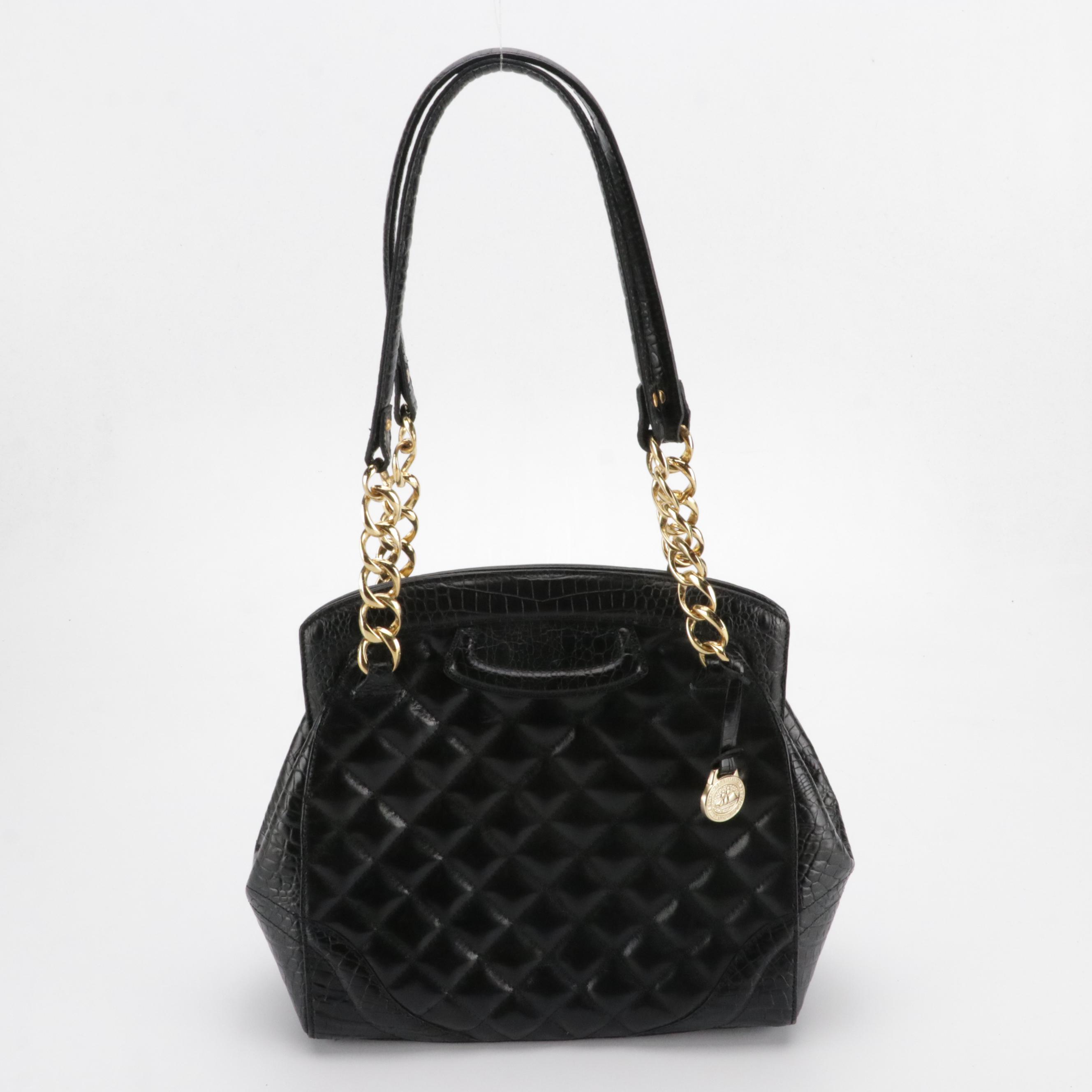 Brahmin Vintage Quilted Leather Bag with Croc Details, Sigris Olsen Hobo Bag