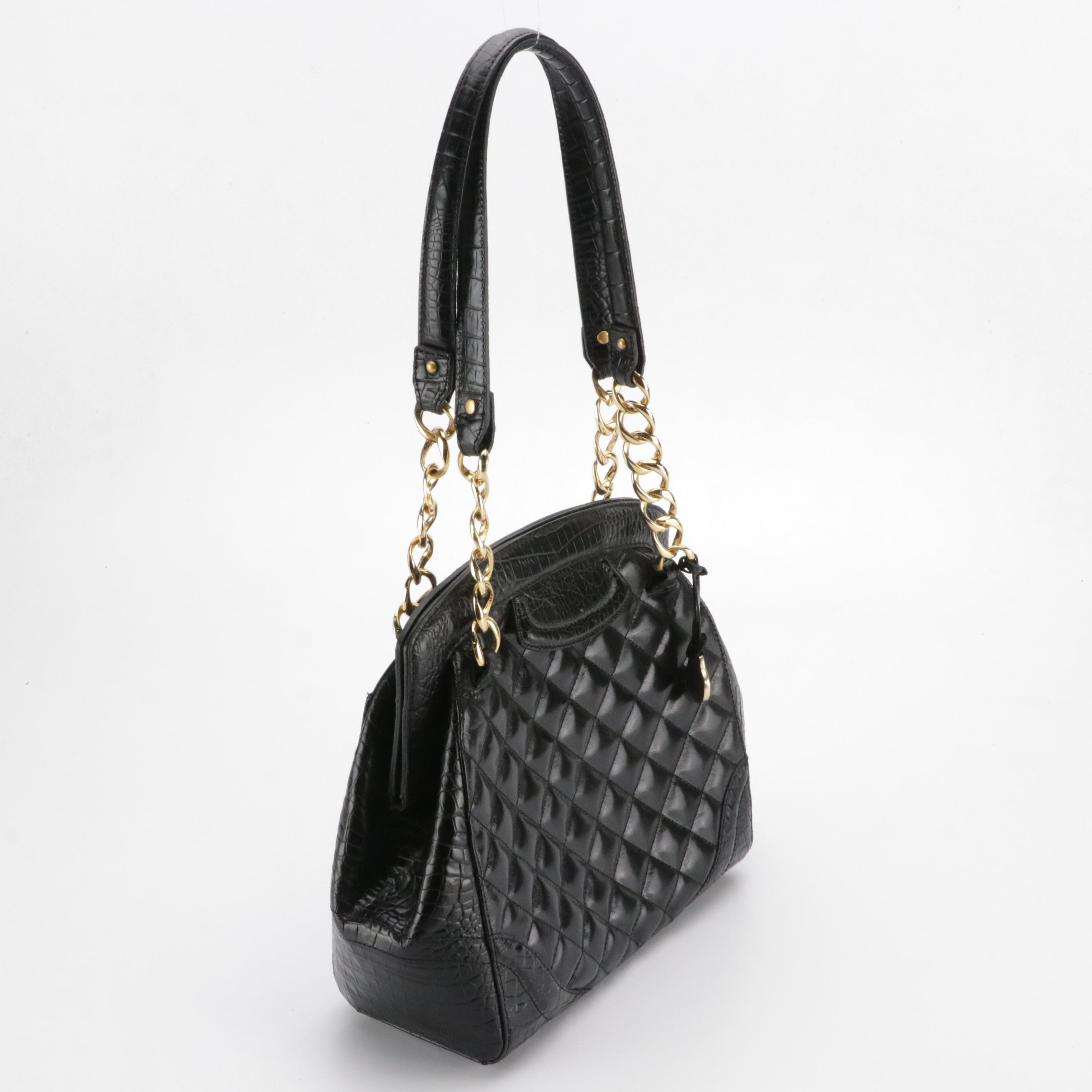 Brahmin Vintage Quilted Leather Bag with Croc Details, Sigris Olsen Hobo Bag