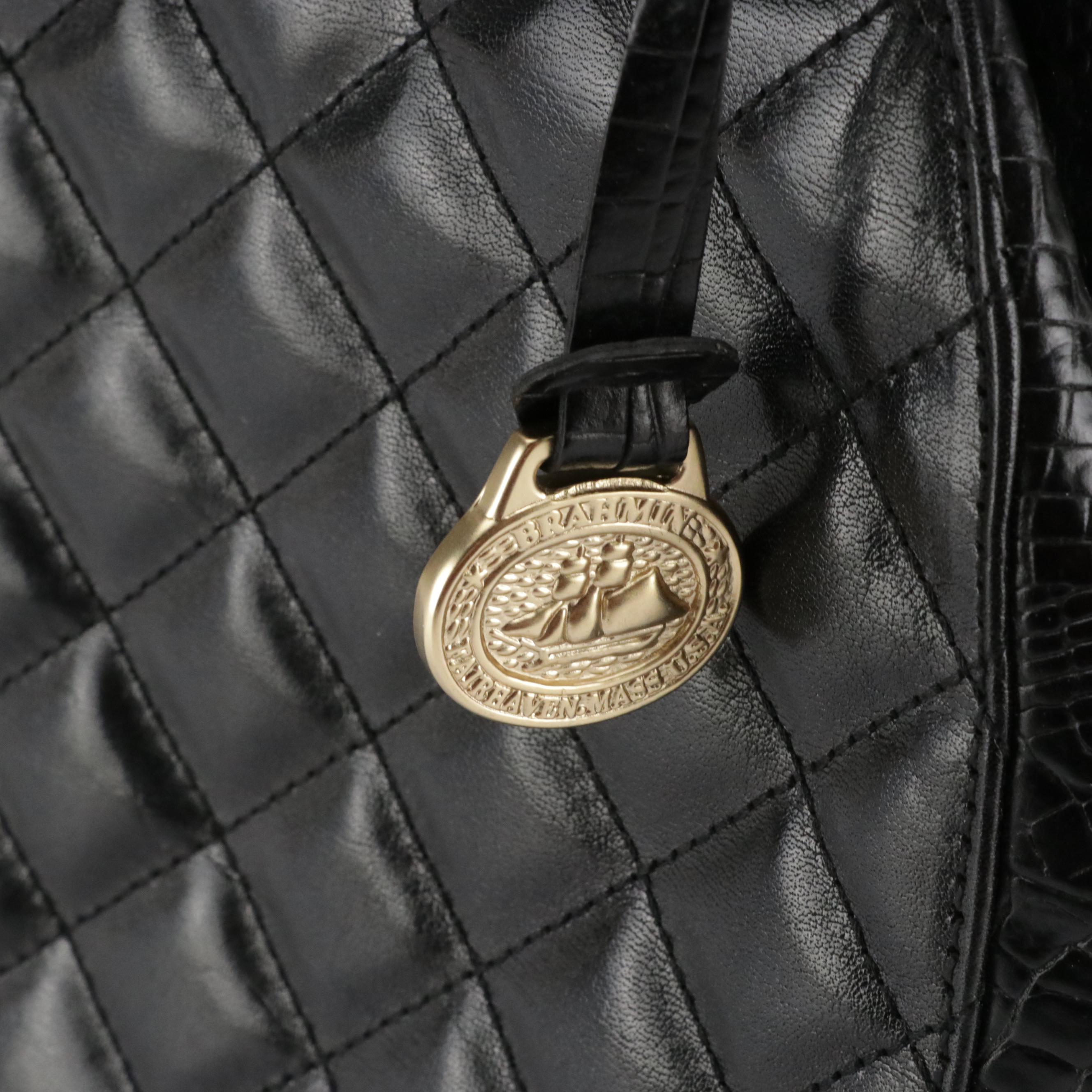 Brahmin Vintage Quilted Leather Bag with Croc Details, Sigris Olsen Hobo Bag