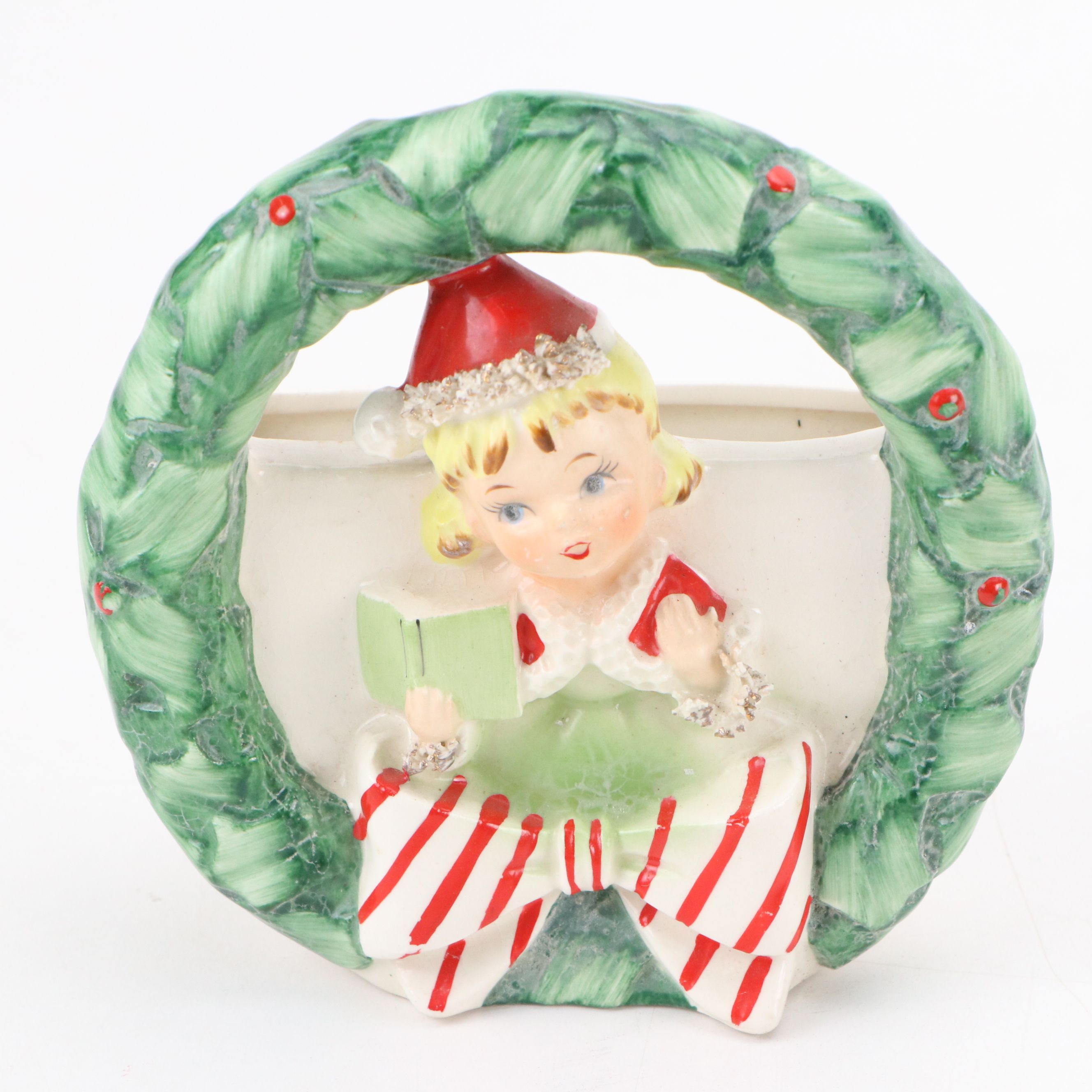 Napco Christmas Angel Ornaments, Sled and Wreath Planters with More, Mid-20th C.