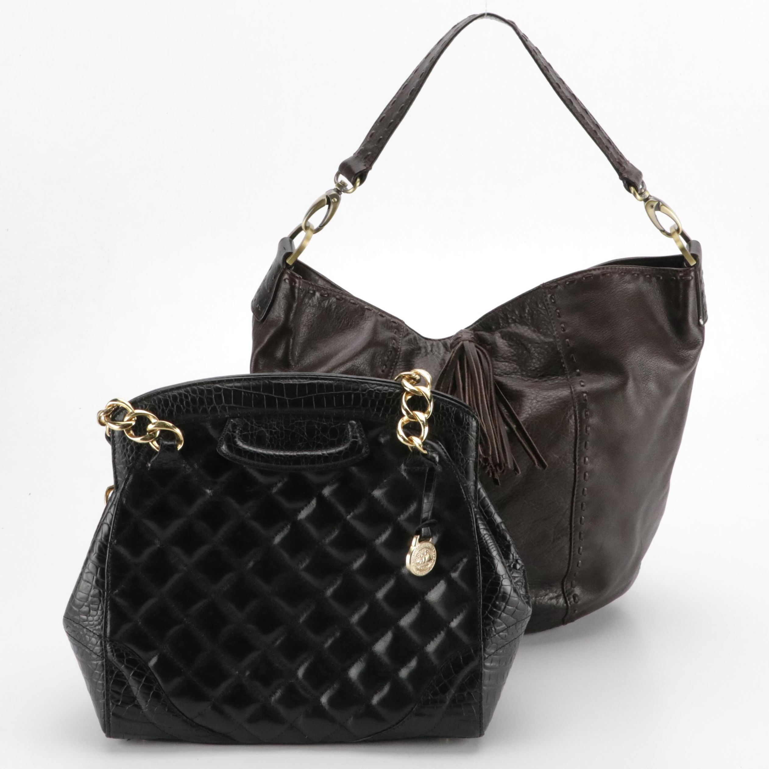 Brahmin Vintage Quilted Leather Bag with Croc Details, Sigris Olsen Hobo Bag