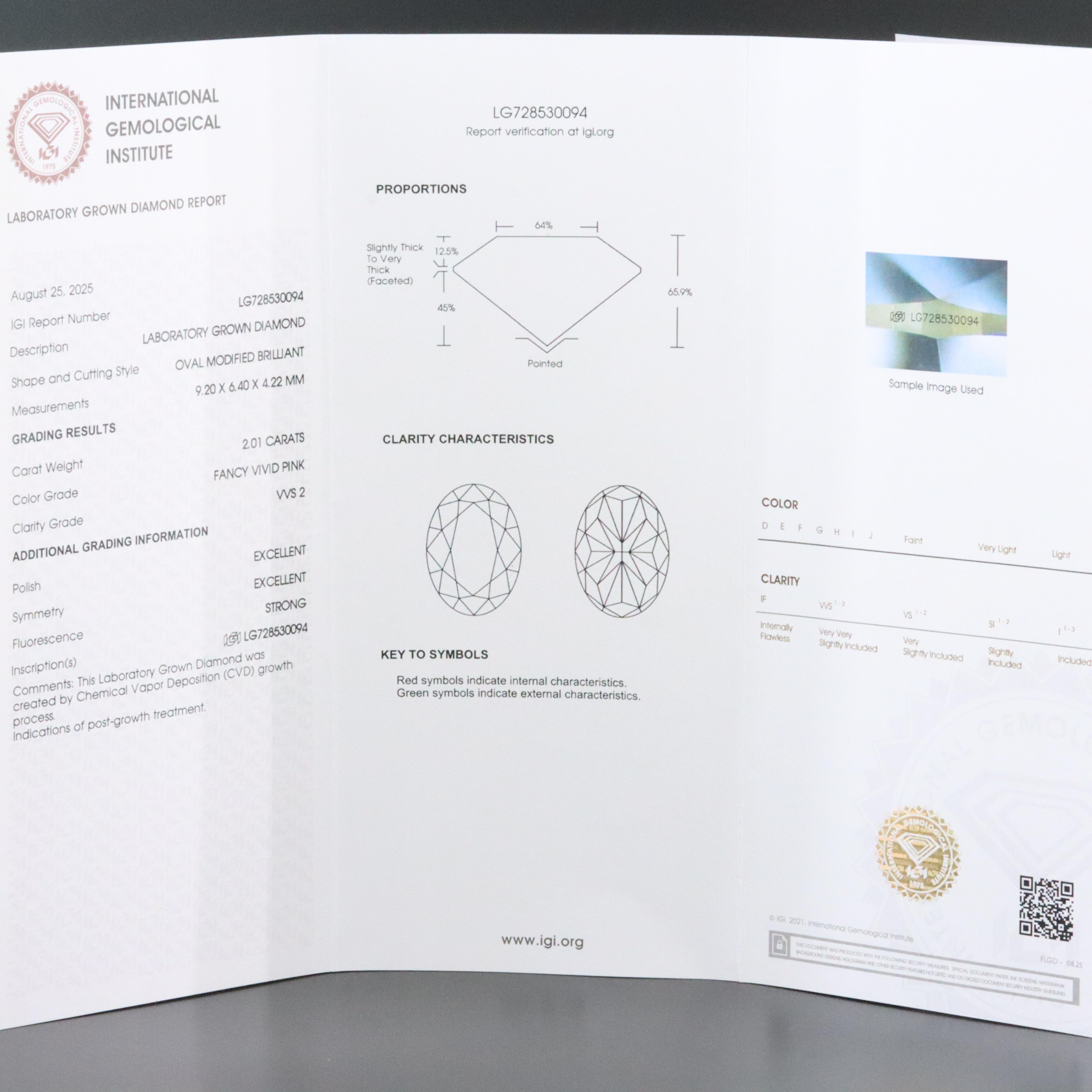 Loose 2.01 CT Lab Grown Fancy Pink Diamond with IGI Report