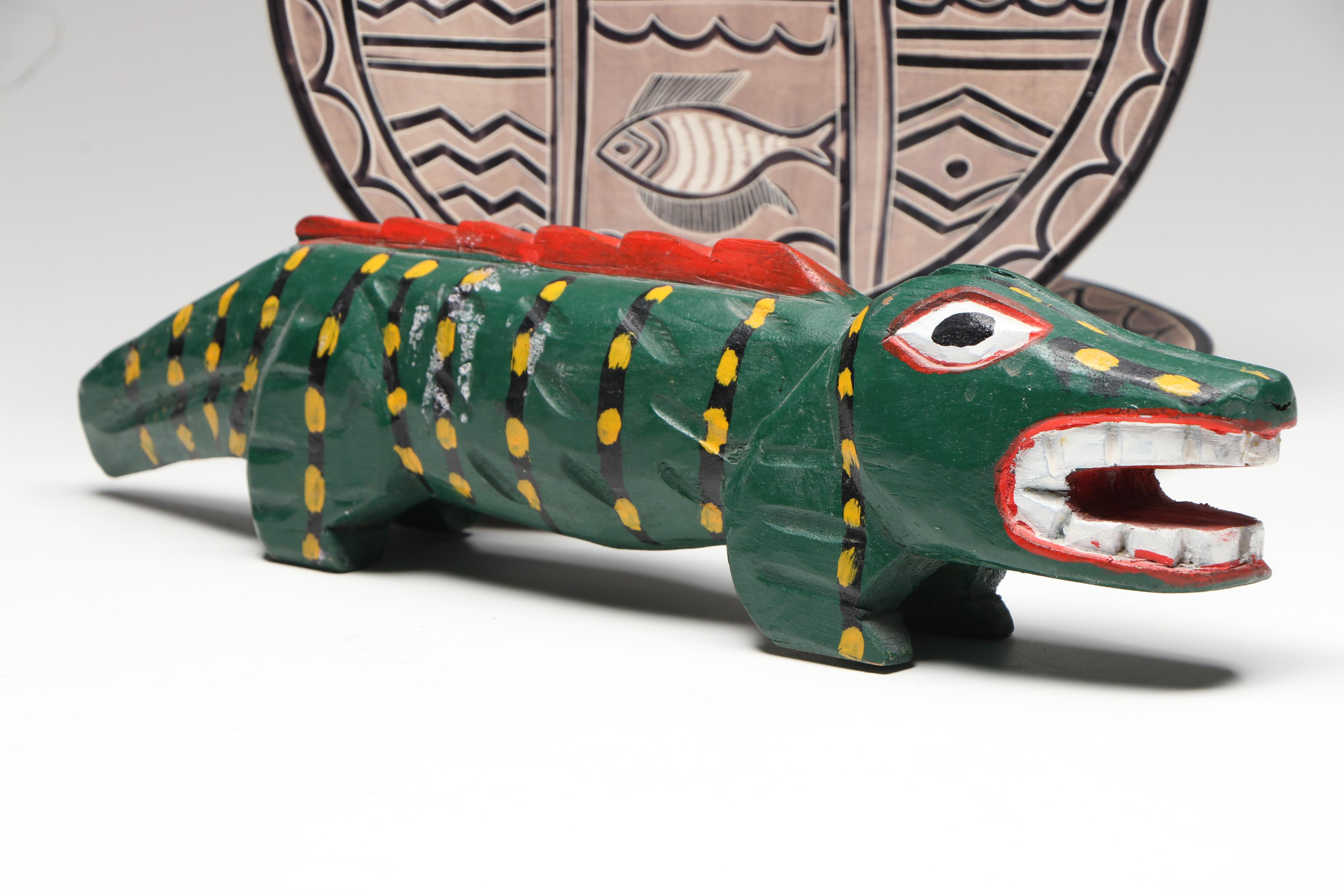 Kenyan Carved Soapstone Plates, Coasters, Guatemalan Alligator