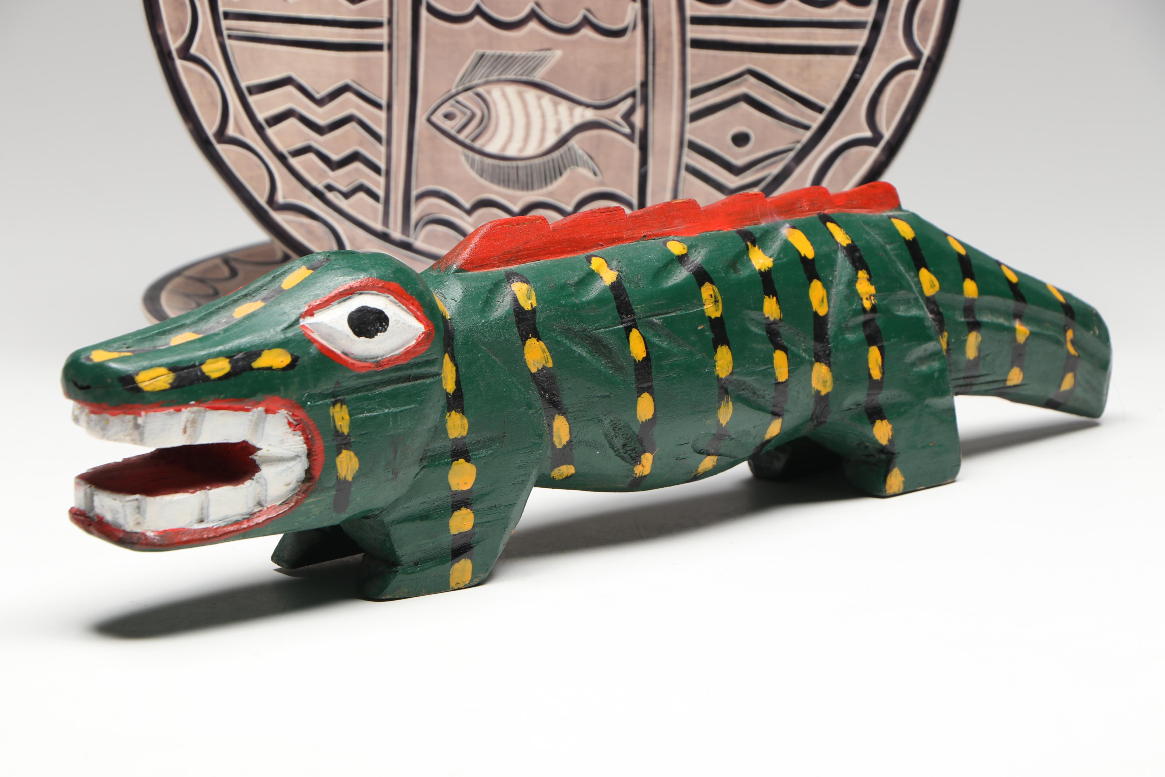 Kenyan Carved Soapstone Plates, Coasters, Guatemalan Alligator