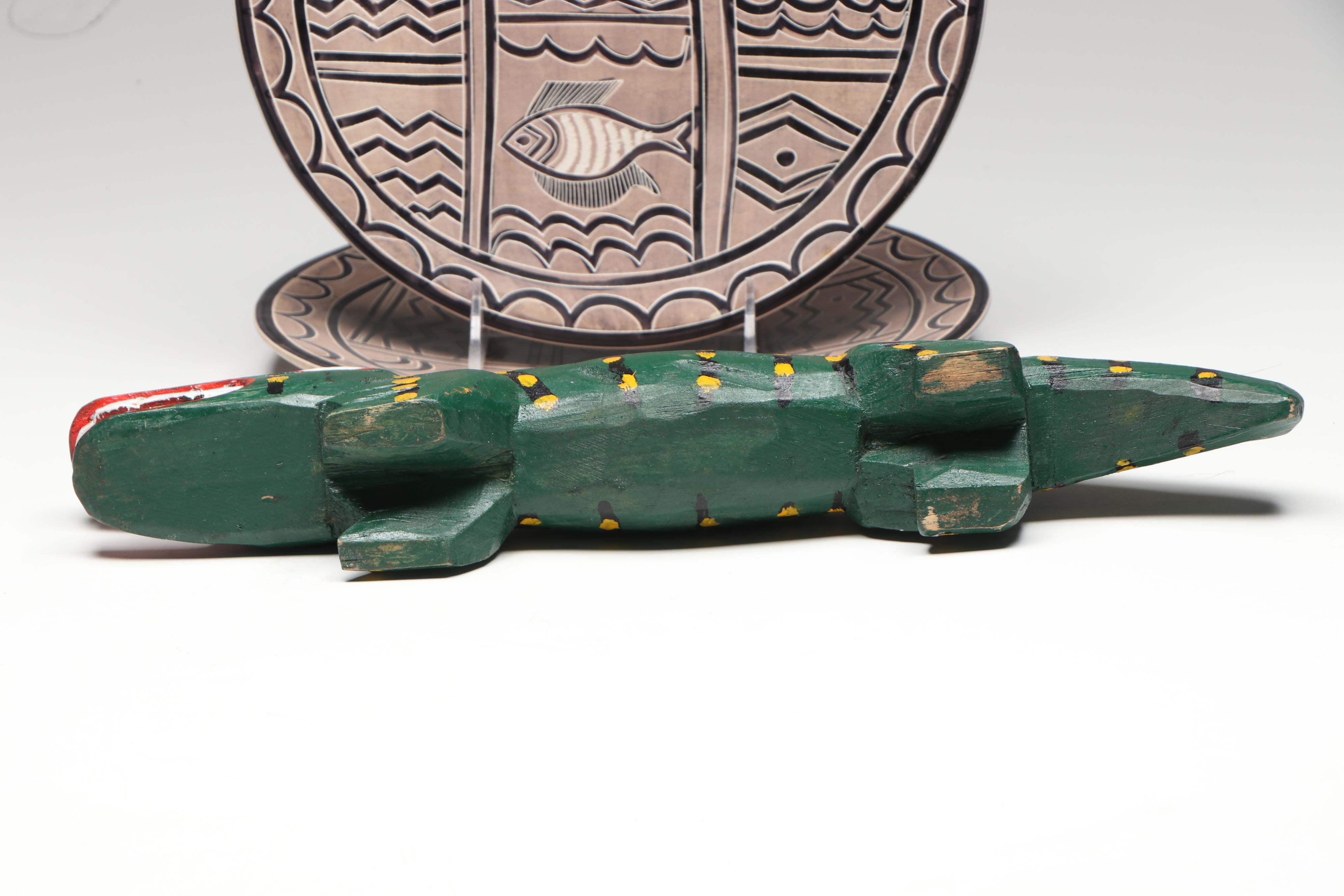 Kenyan Carved Soapstone Plates, Coasters, Guatemalan Alligator