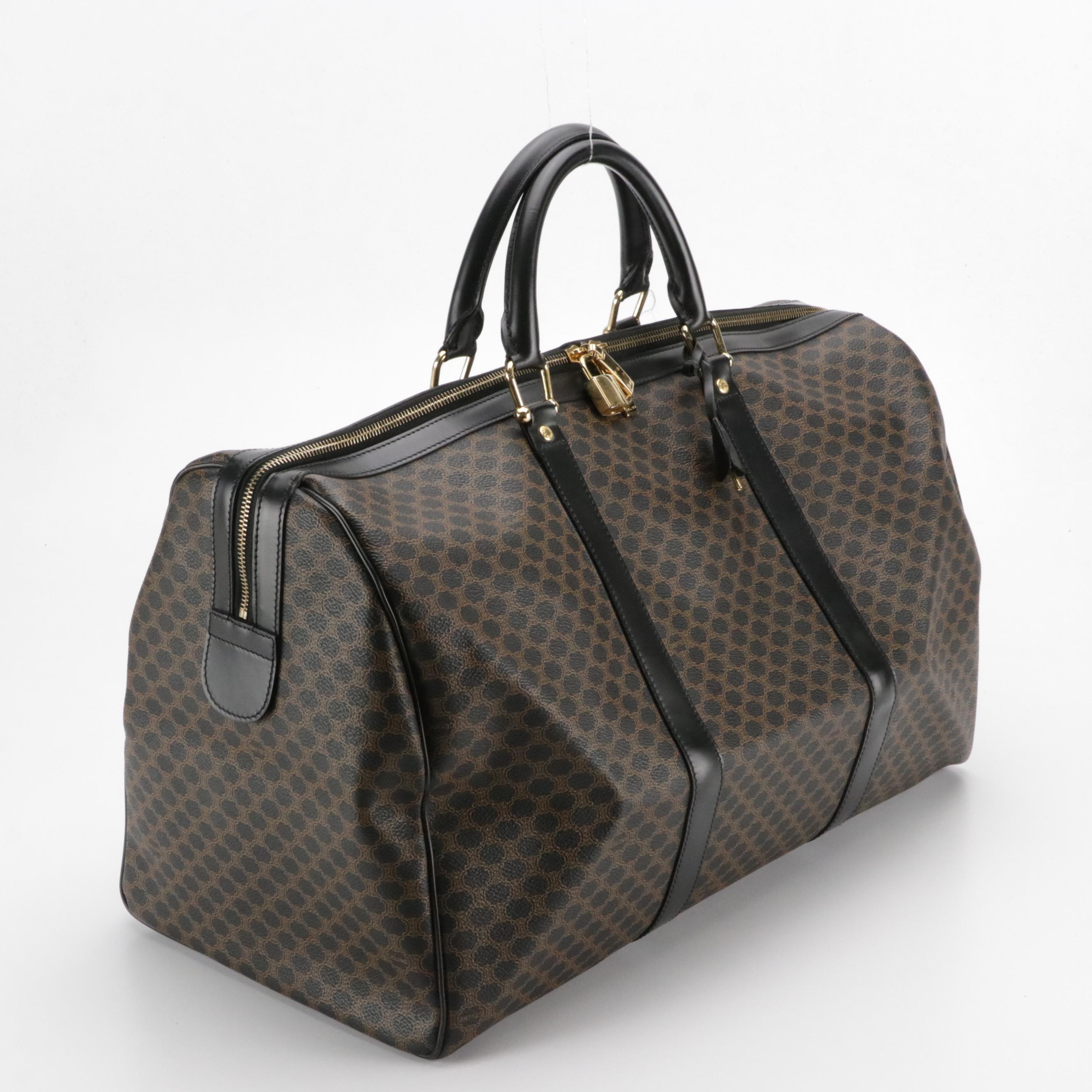Celine Duffle Bag in Dark Brown and Black Macadam Canvas & Black Leather