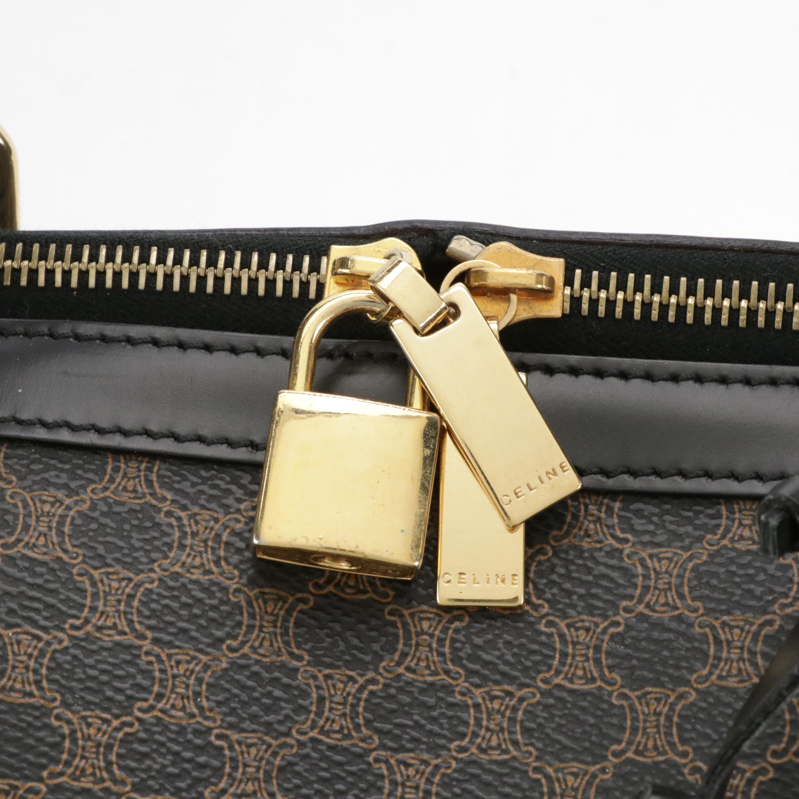 Celine Duffle Bag in Dark Brown and Black Macadam Canvas & Black Leather